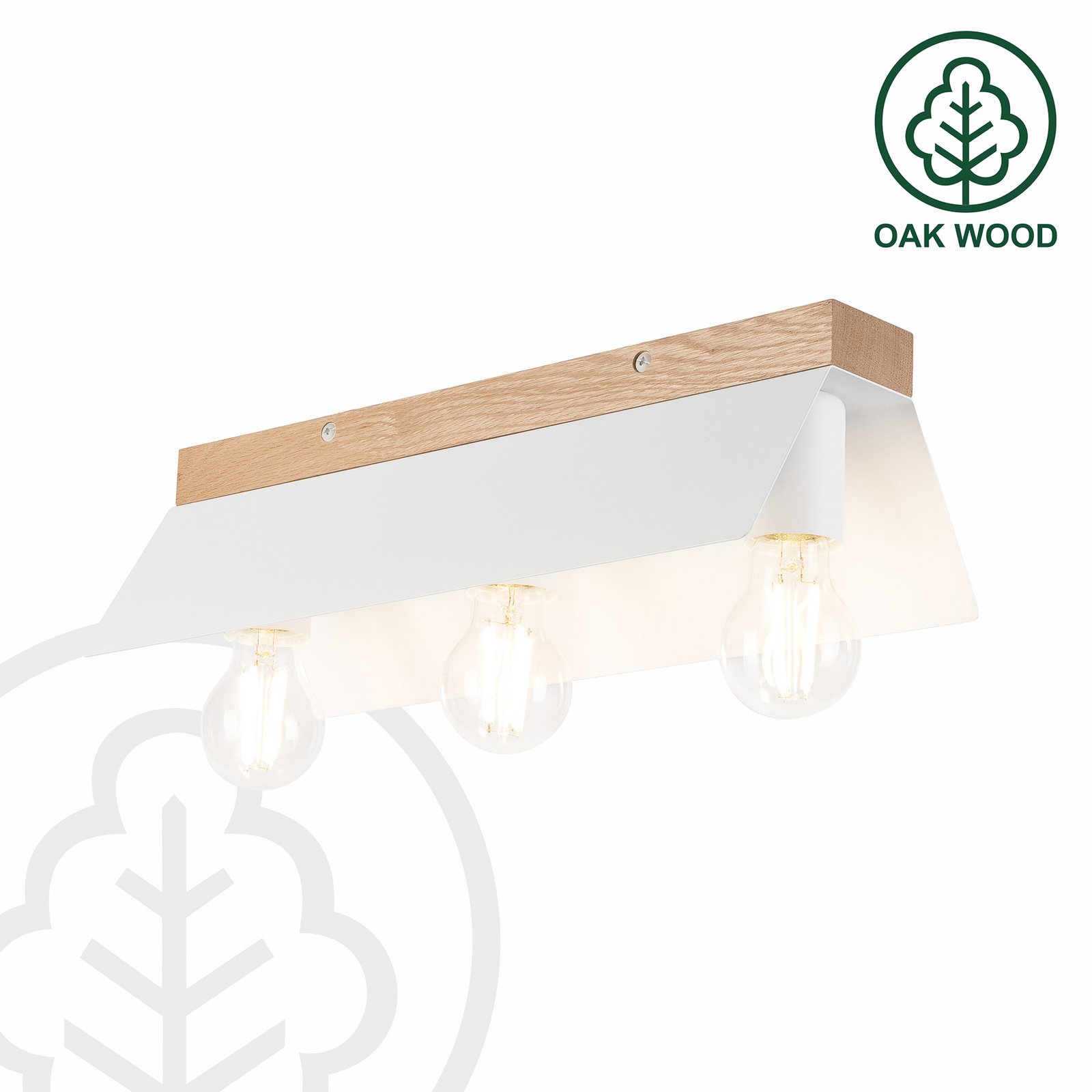 Deckenlampe Esme, weiß, Länge 40 cm, Metall/Holz, 3-flammig