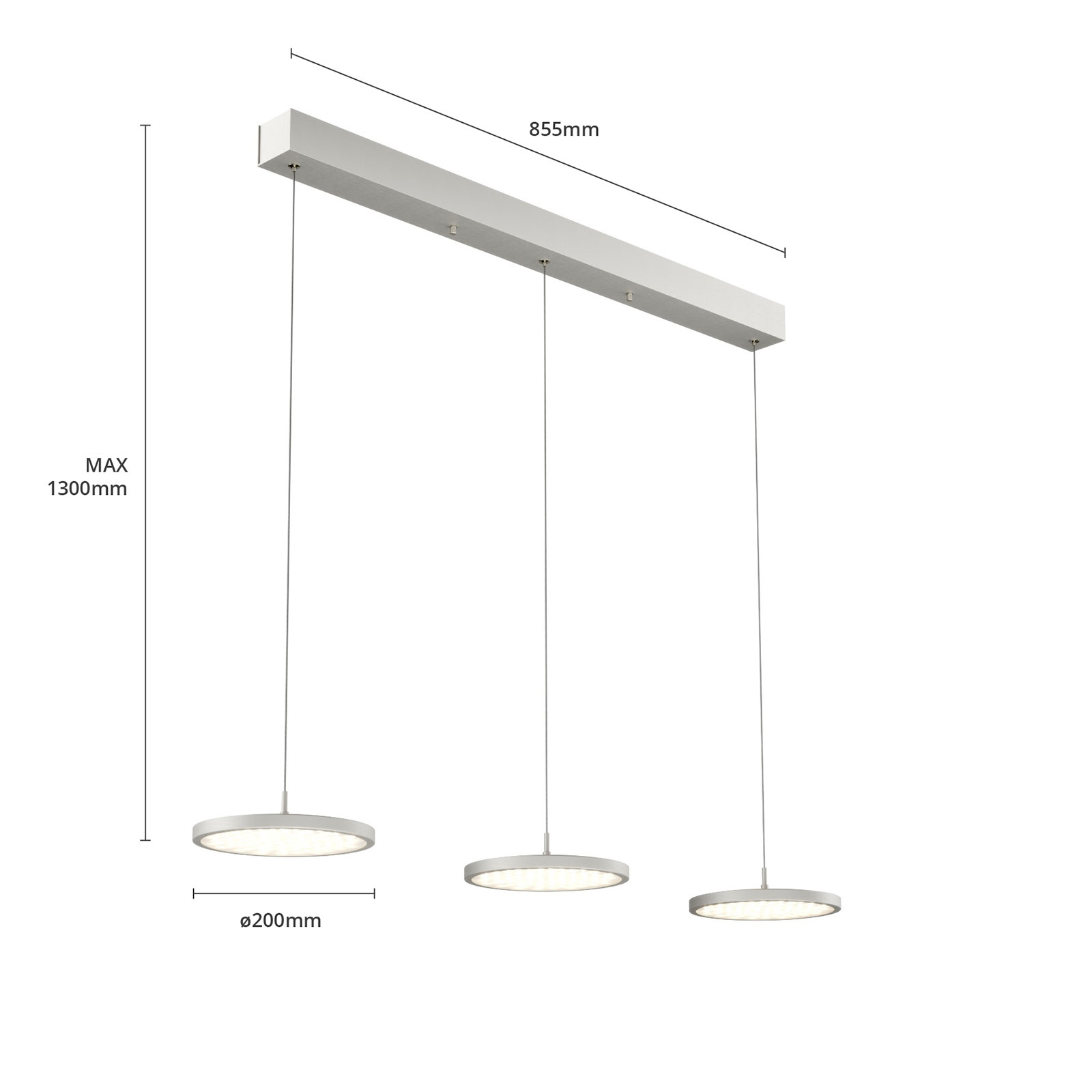 Quitani LED hanging light Gion, 3-bulb, nickel/oak