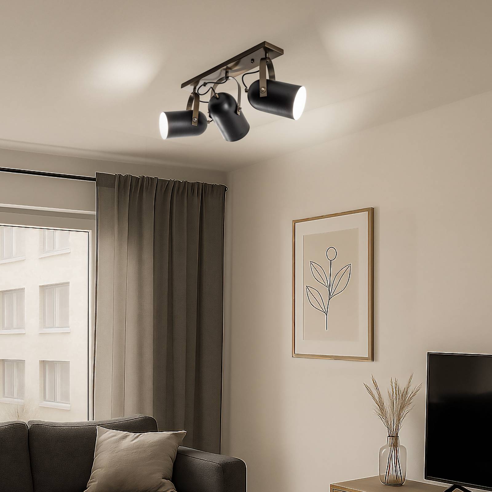 Deckenleuchte Esra, schwarz, Länge 45 cm, Metall, 3-flammig günstig online kaufen