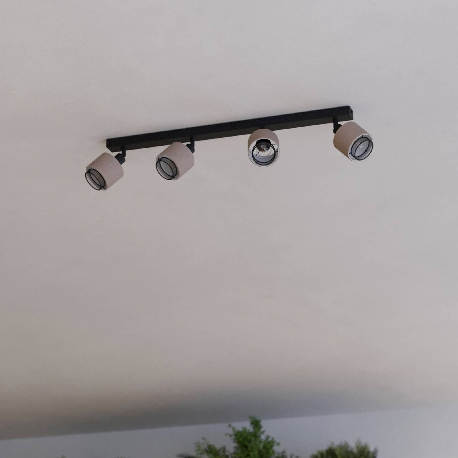 Spot pour plafond Rosley, longueur 75 cm, noir/naturel, à 4 lampes..,