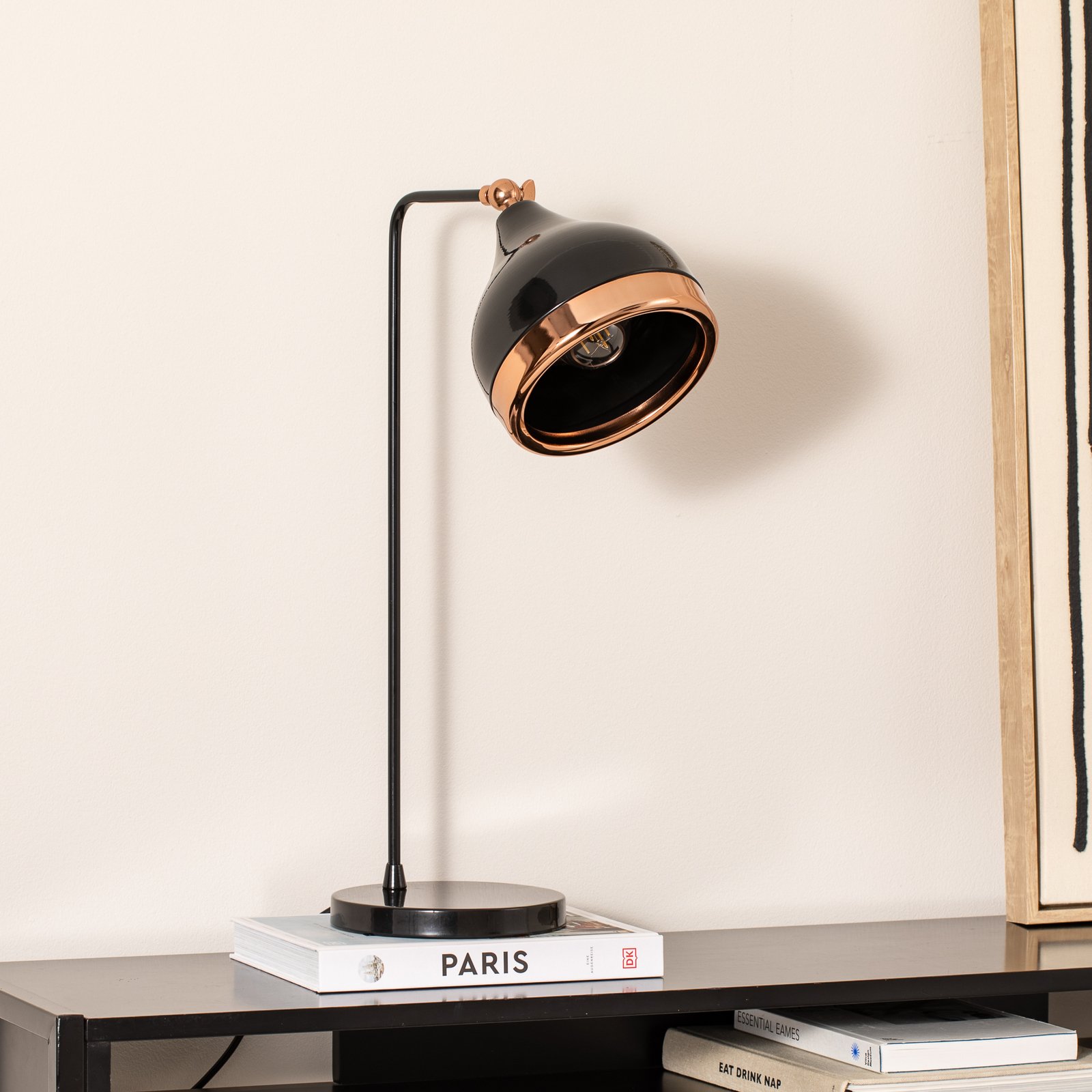 Bordlampe Yildo, sort/kobber, metal, højde 52 cm