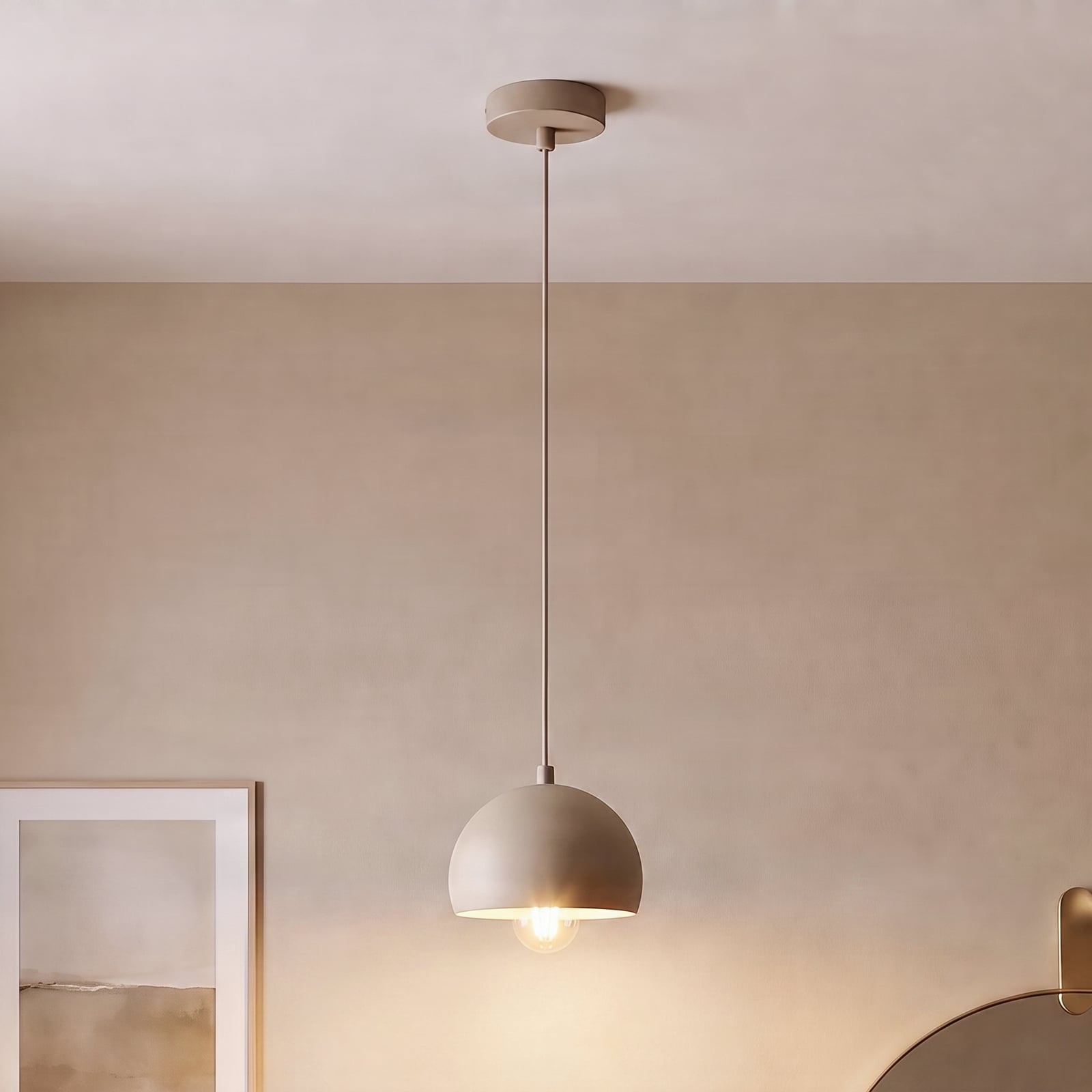 Suspension Sool, beige, Ø 15 cm, à 1 lampe, métal, E27