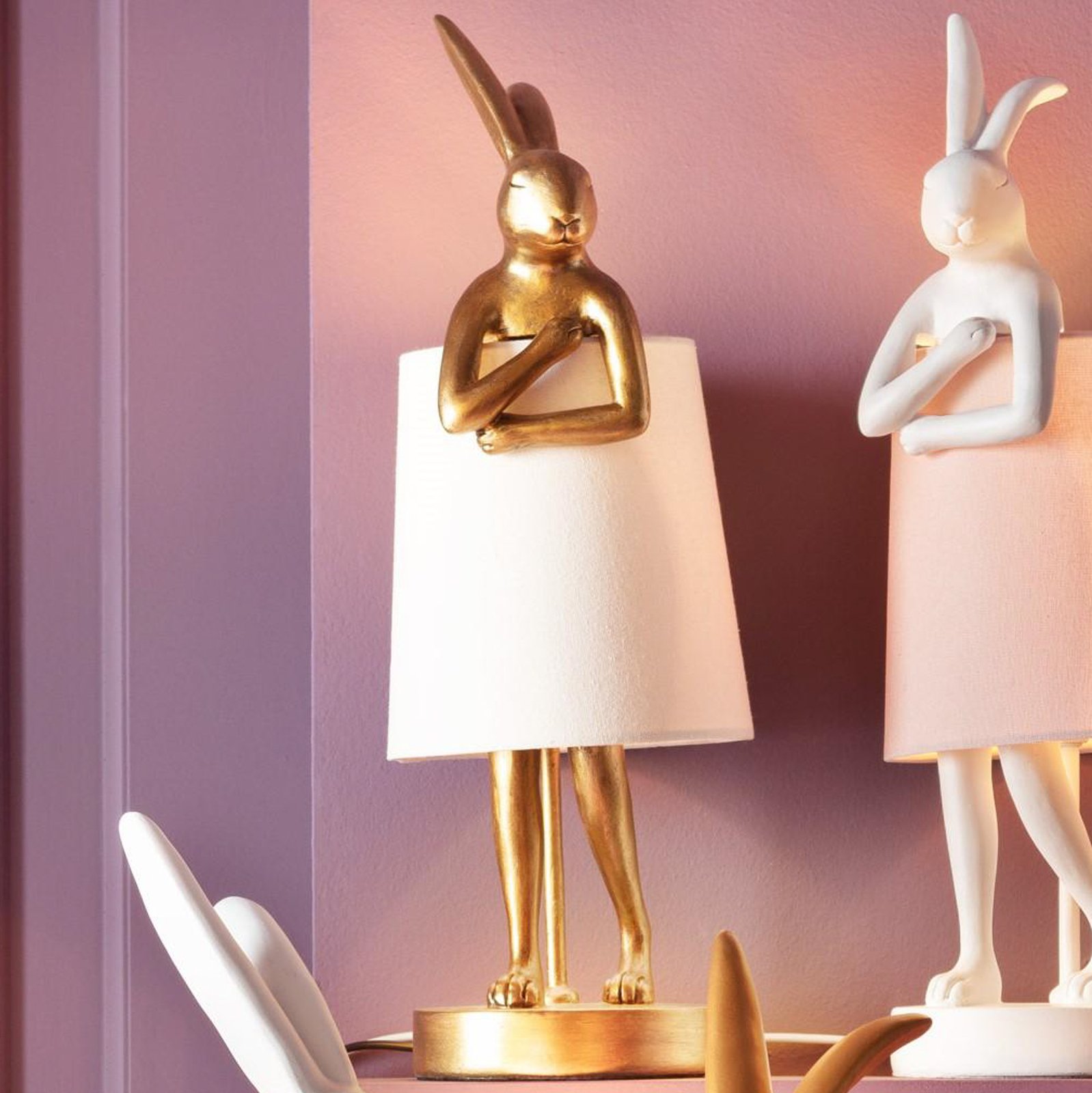 KARE Animal Rabbit table lamp, gold/white, height 50 cm