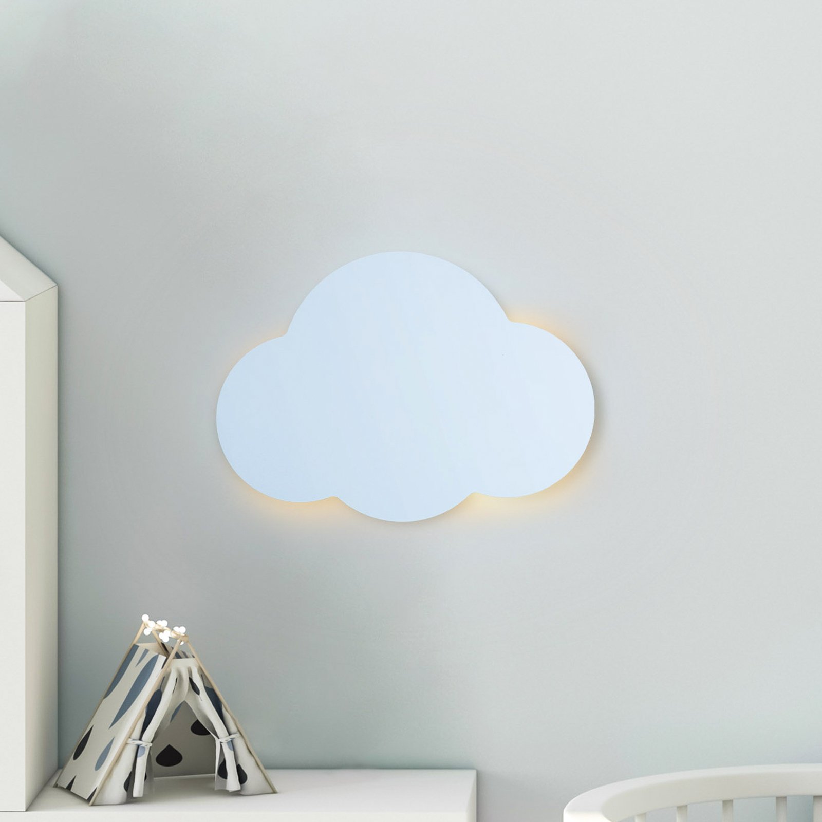 Wandlampe Cloud, blau, Stahl, indirektes Licht, 38 x 27 cm