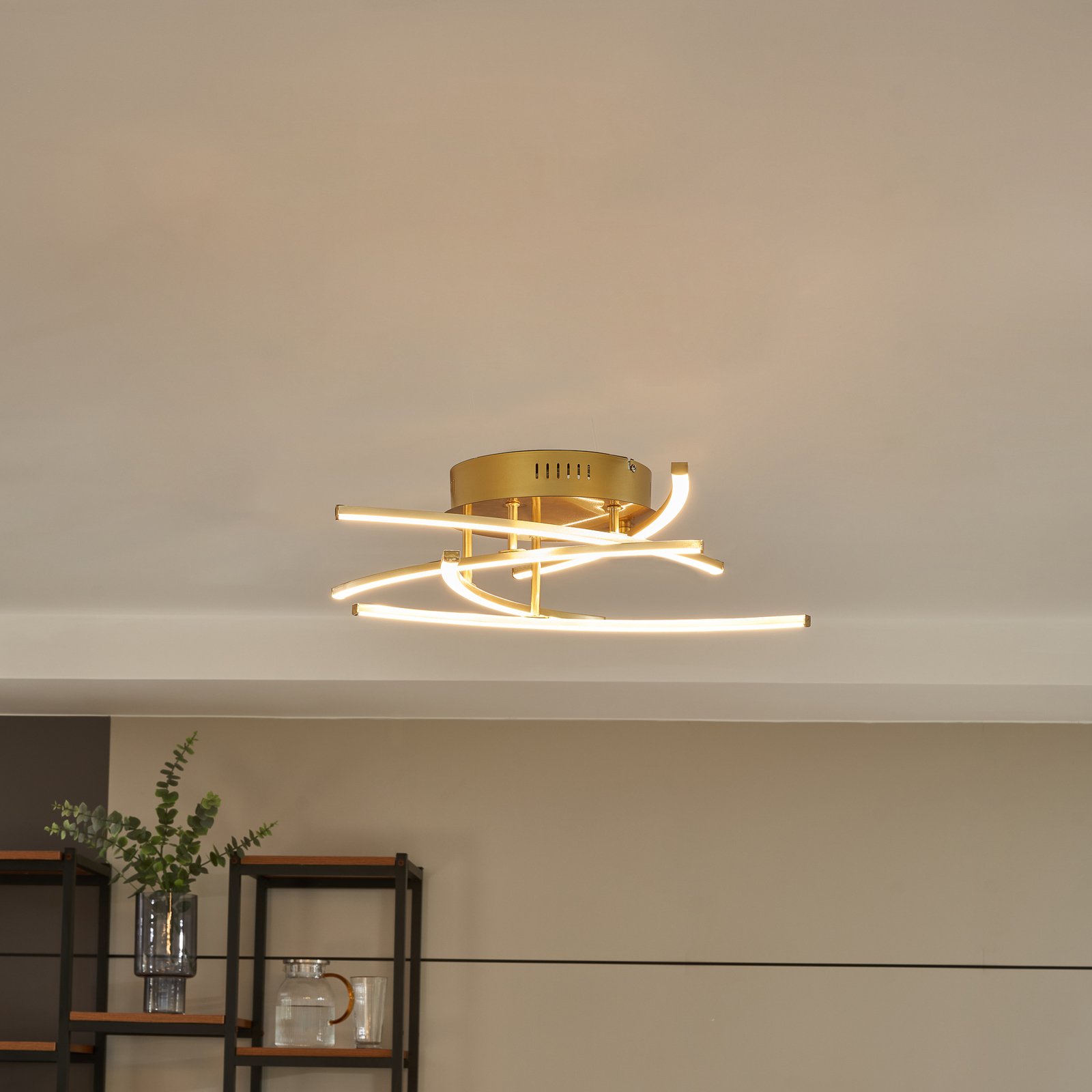 Lindby Flakira -LED-kattovalo 5 lamppua, messinki