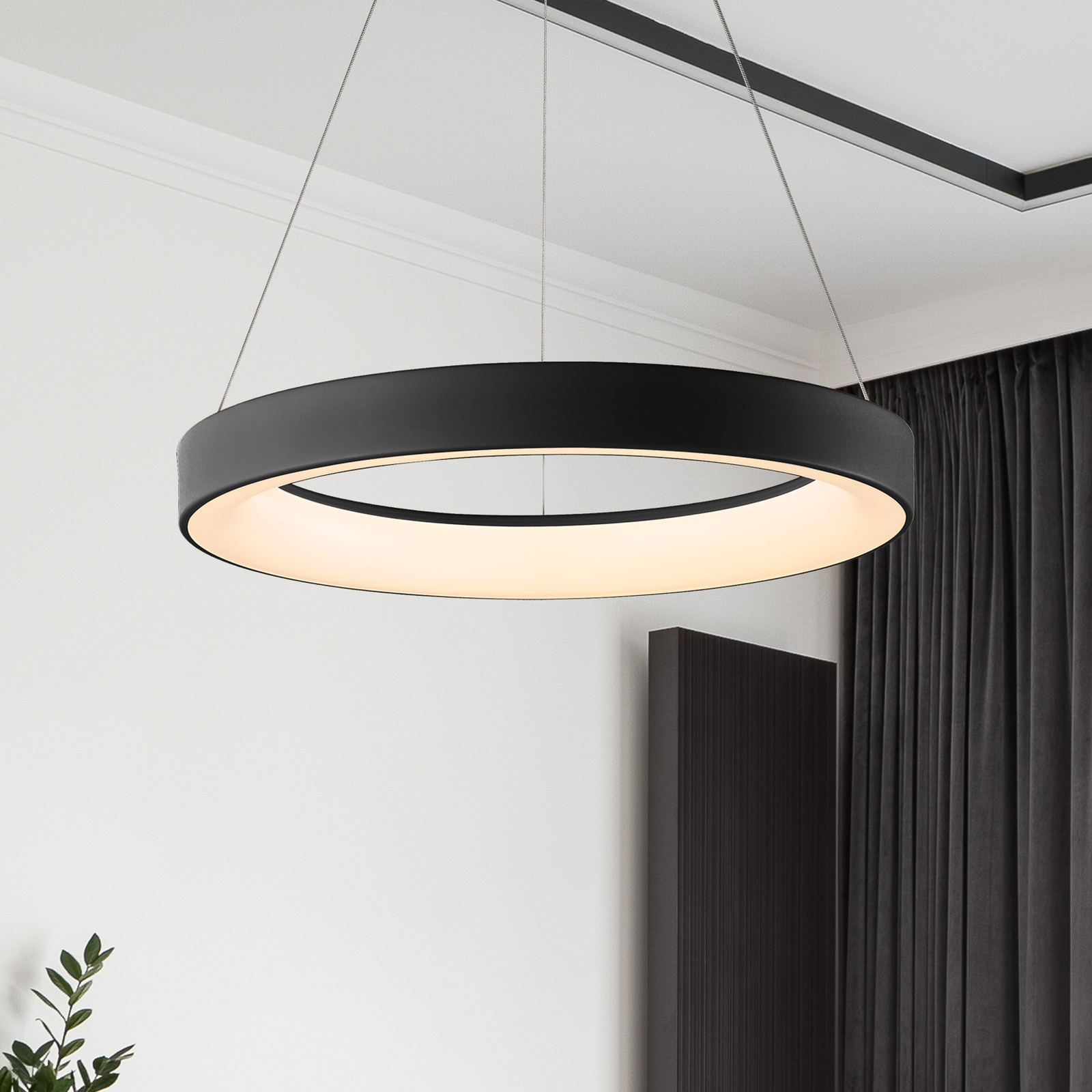 Lámpara colgante LED Niseko II, control remoto, Ø 38 cm, negro