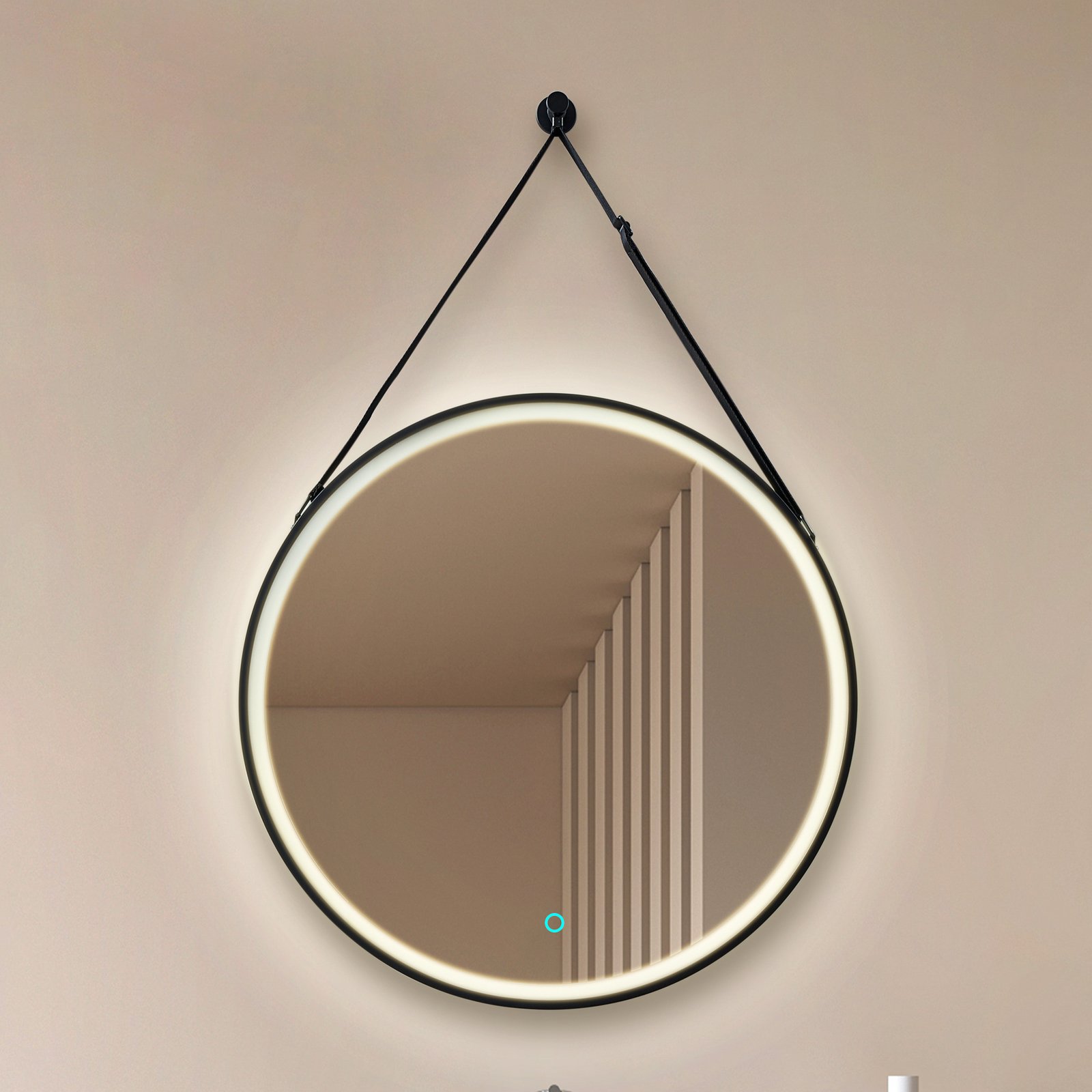 Lucande miroir LED Lelin, Ø 45 cm, noir, aluminium, CCT