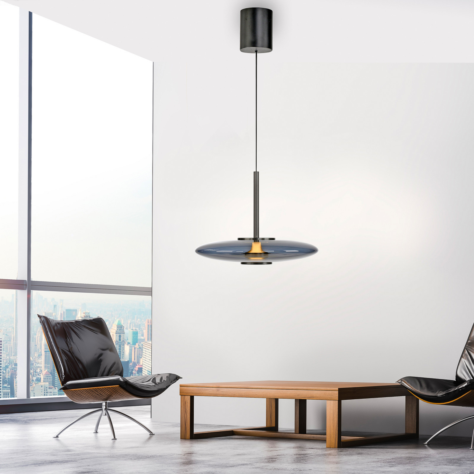 PURE LED lampă suspendată E-Vitrum gri sticlă/aluminiu CCT - Camera de zi / sufragerie - modern - gri gri fumuriu-transparent