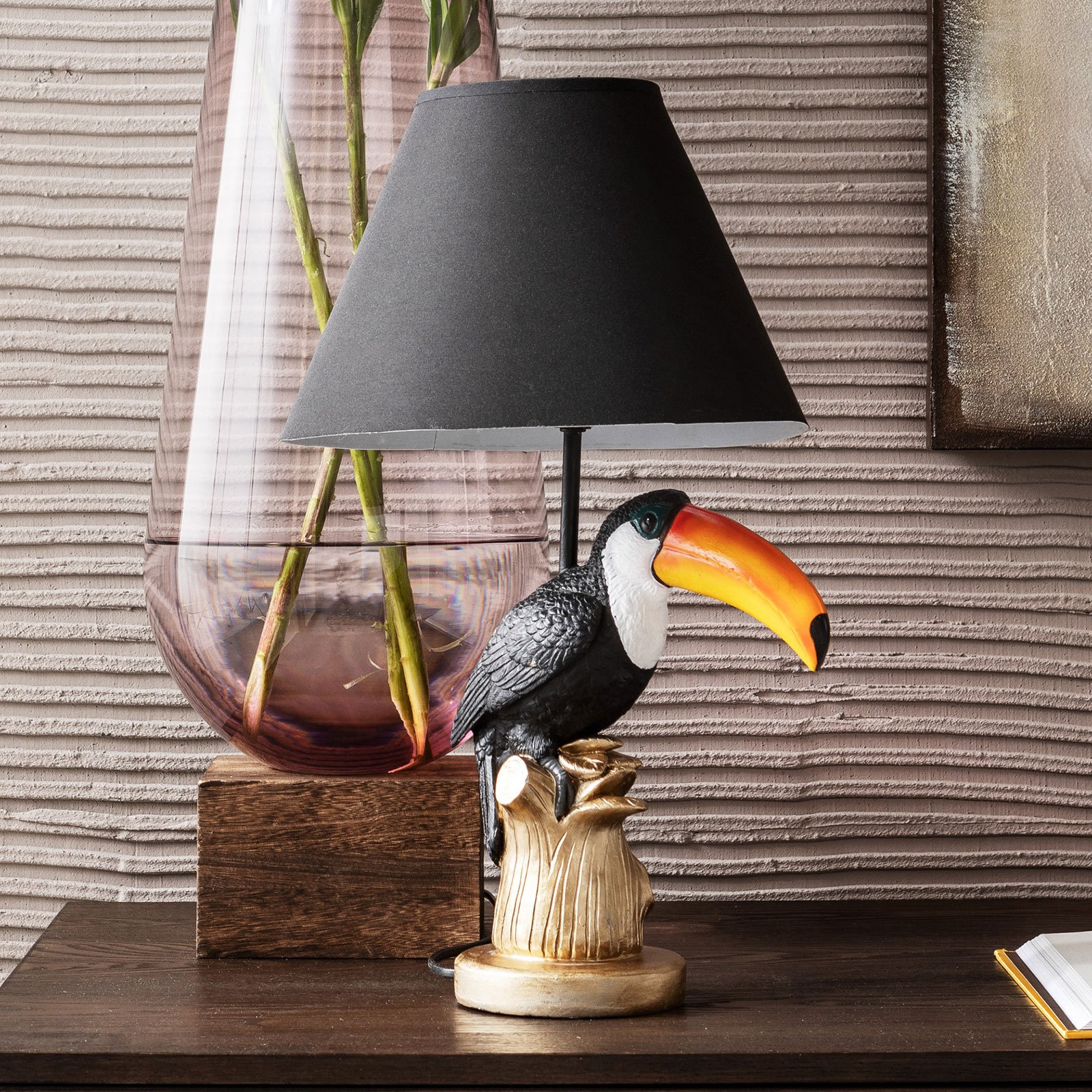 Kare KARE Toucan table lamp in a striking design, for Living / Dining Room, polyresin, fabric, E27, 40 W, energy efficiency: A++, L: 28.5 cm, W: 27.5 cm, H: 49 cm
