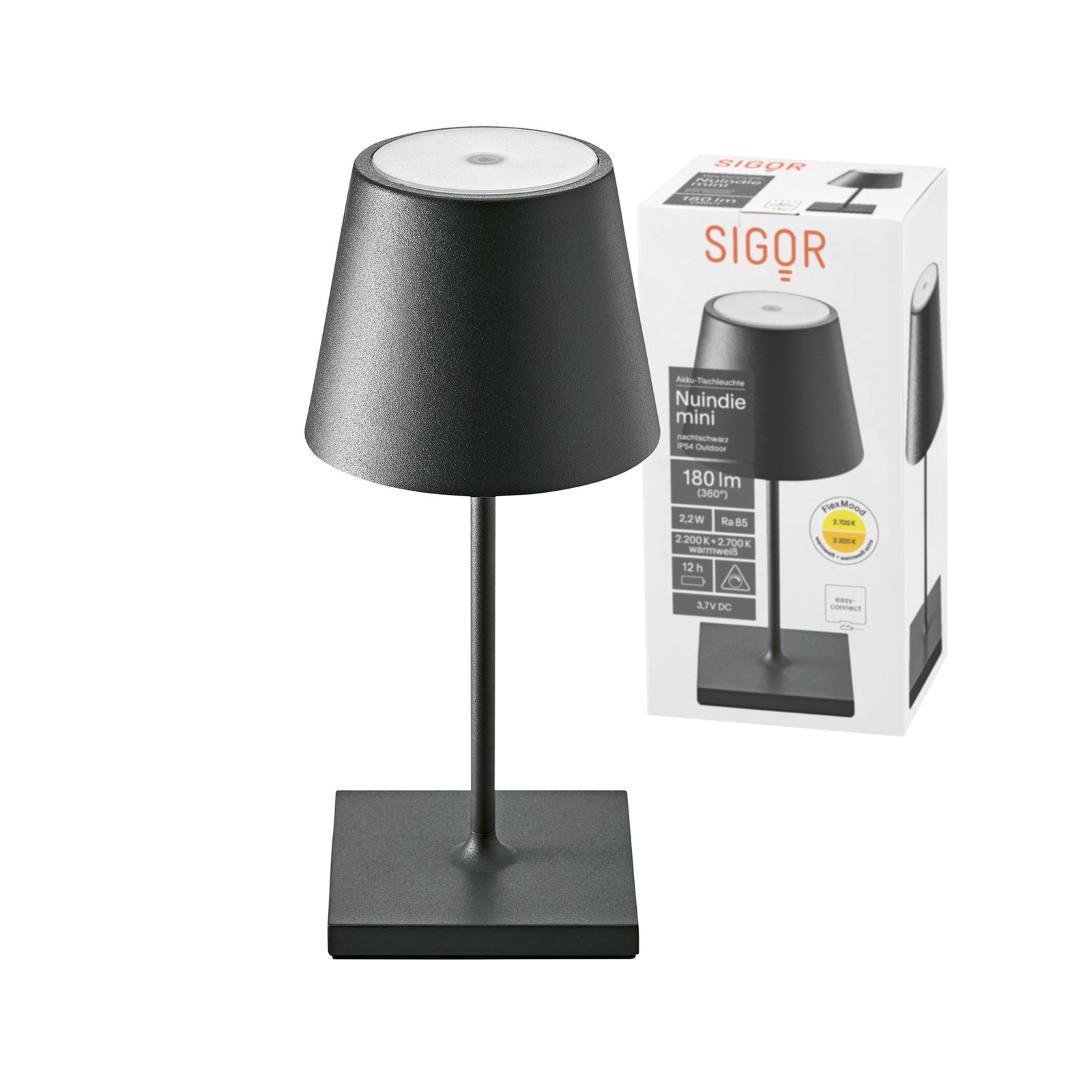 Nuindie mini LED dobíjecí stolní lampa, kulatá, USB-C, půlnoční černá