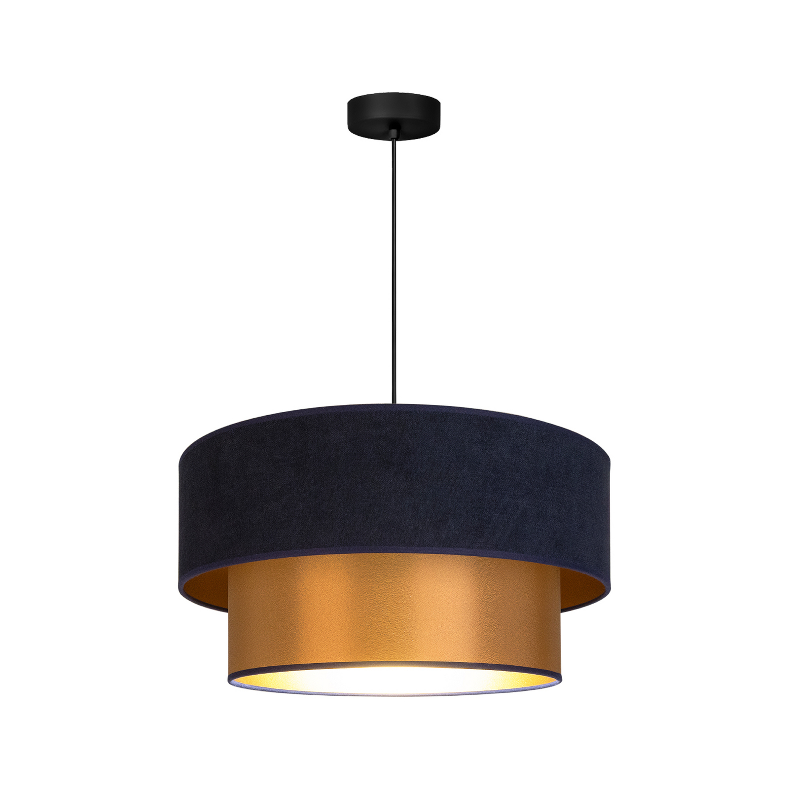 Lampada a sospensione Dorina blu scuro/oro Ø45 cm in tessuto E27 - Duolla