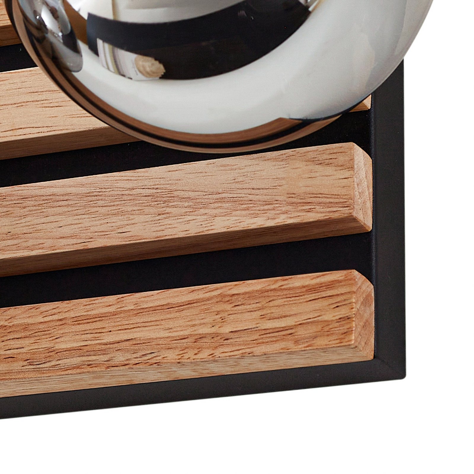 Lindby Woodora wall light, wood, glass, smoky grey, 4-bulb