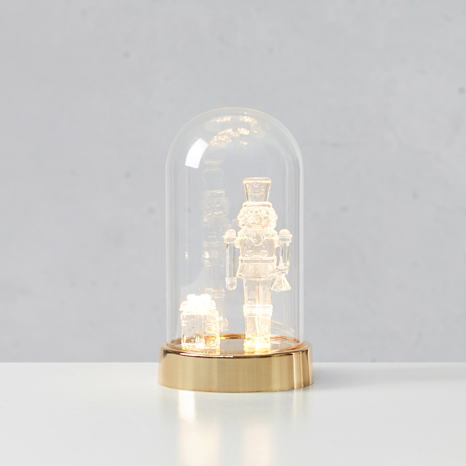 LED-Dekoleuchte Isla, messing/klar, Nussknacker, Höhe 20 cm