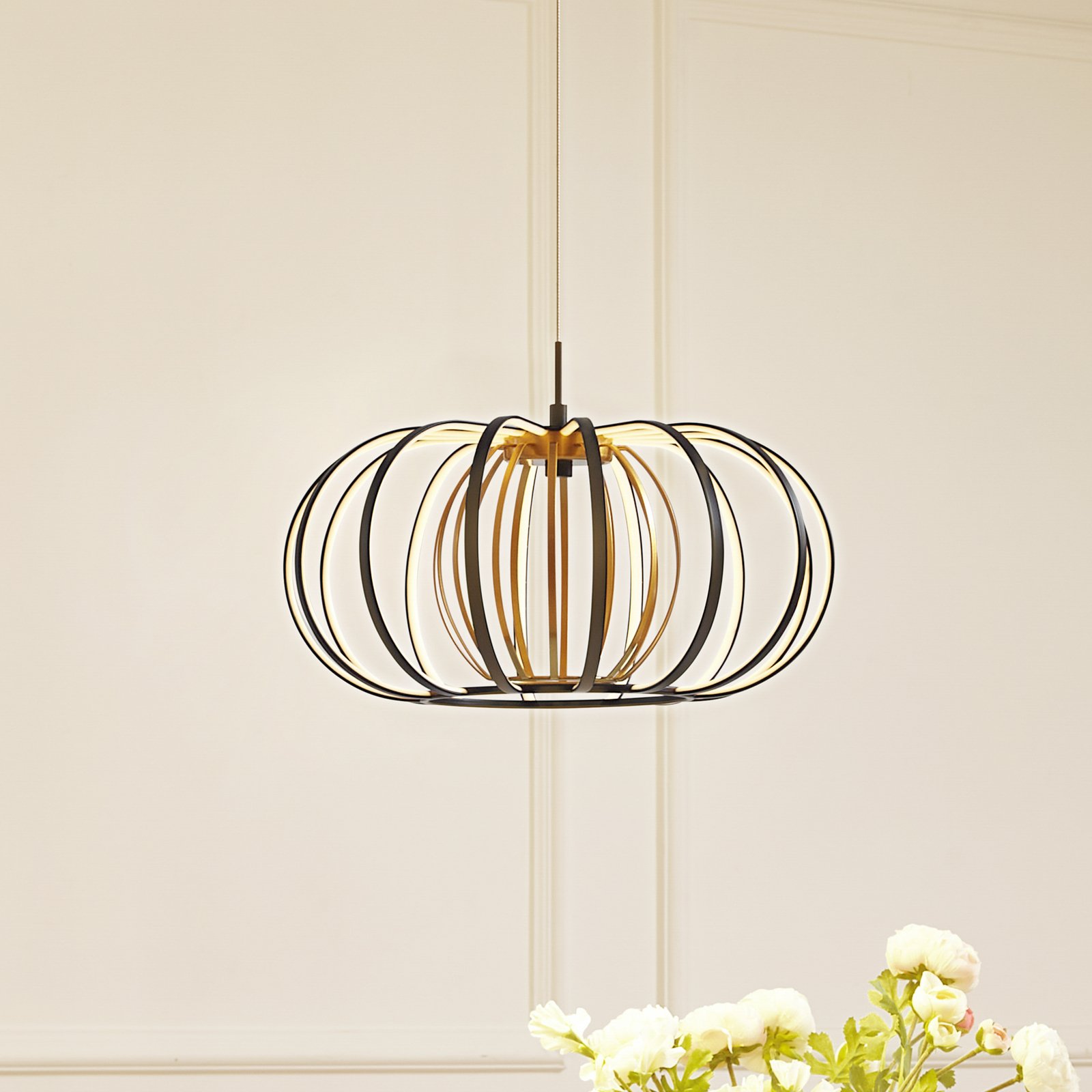 Lucande LED pendant light Birger, black/gold, iron