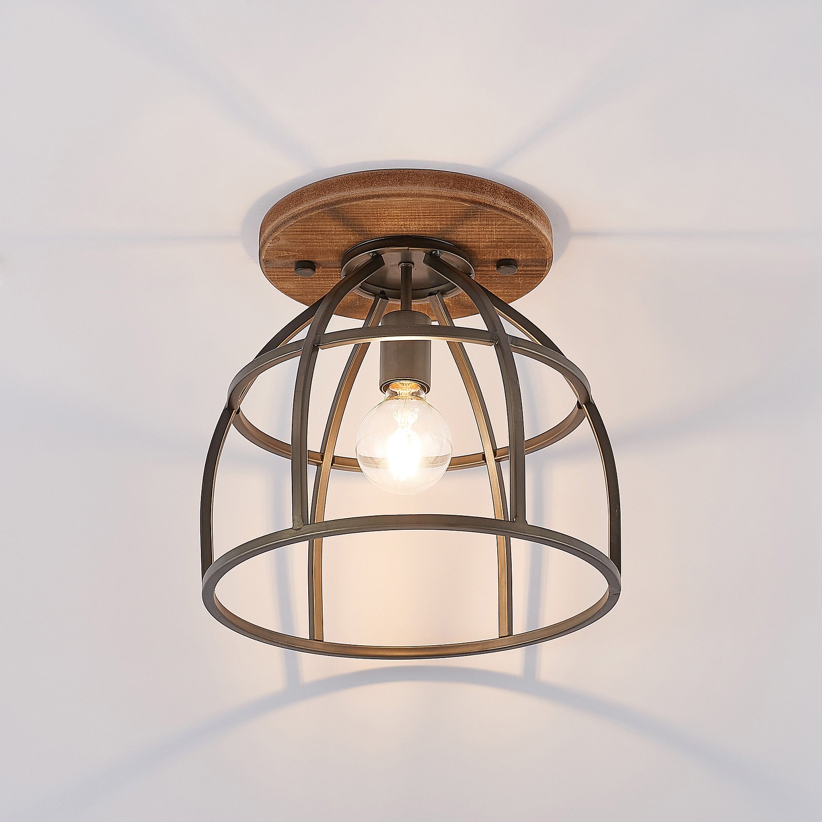 Rutger Round Plafonnier Wood/Black - Lindby