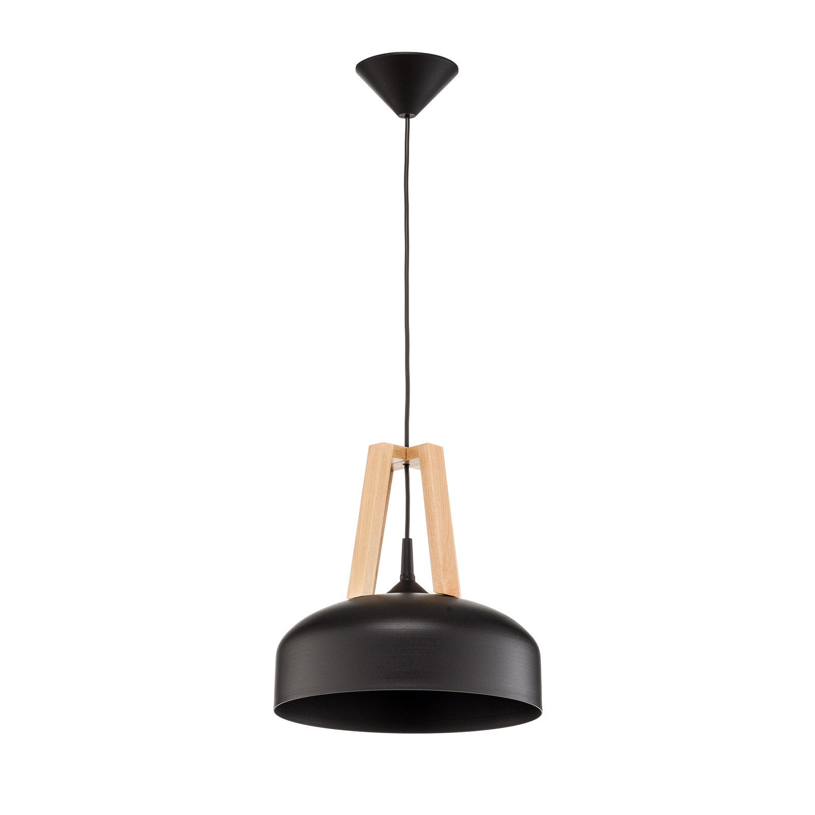 North hanging light, natural wood, black lampshade