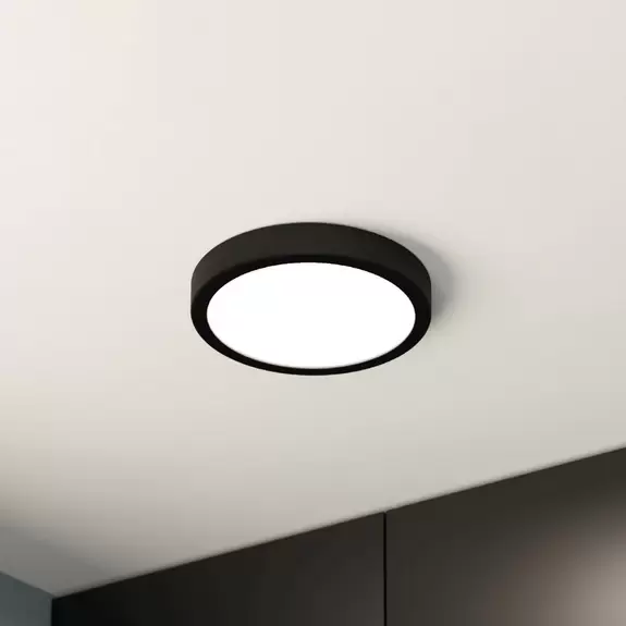 Lampenwelt LED-Deckenlampe Fueva 5 IP44 3000K schwarz Ø21cm