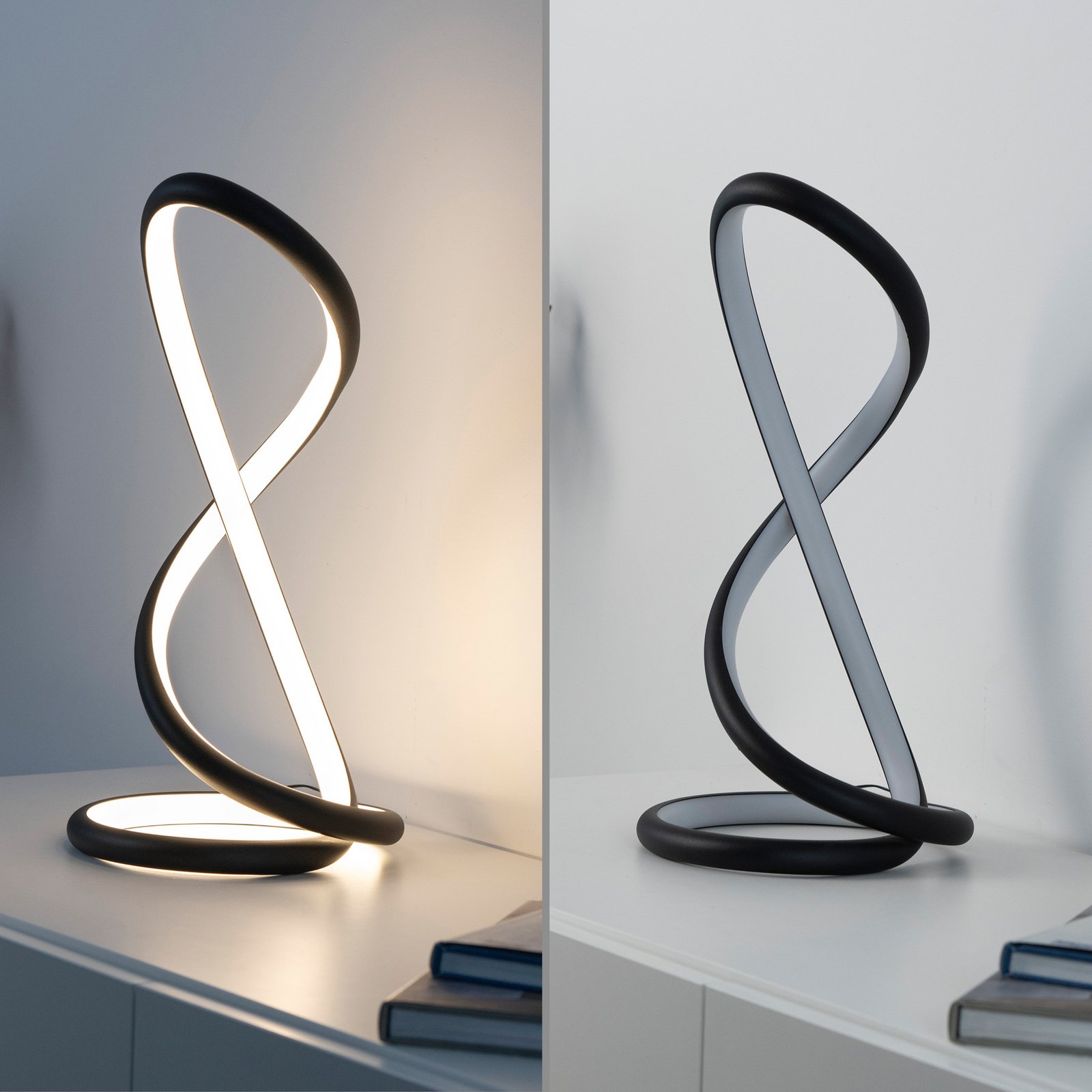 Paul Neuhaus LED stalo lempa Twist, juoda, aukštis 42 cm