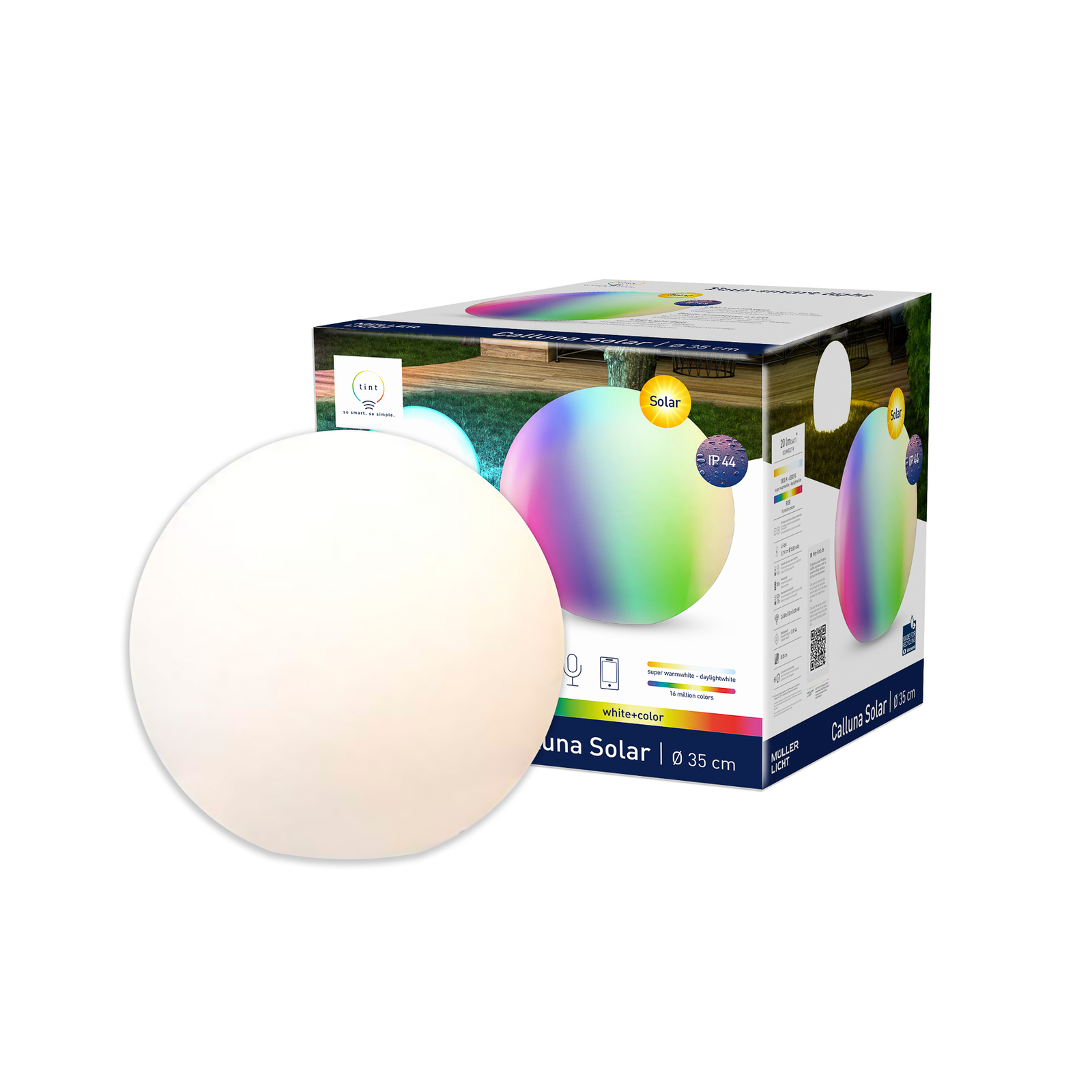 tint sfera LED Calluna Solar, CCT, RGB, Ø 35 cm