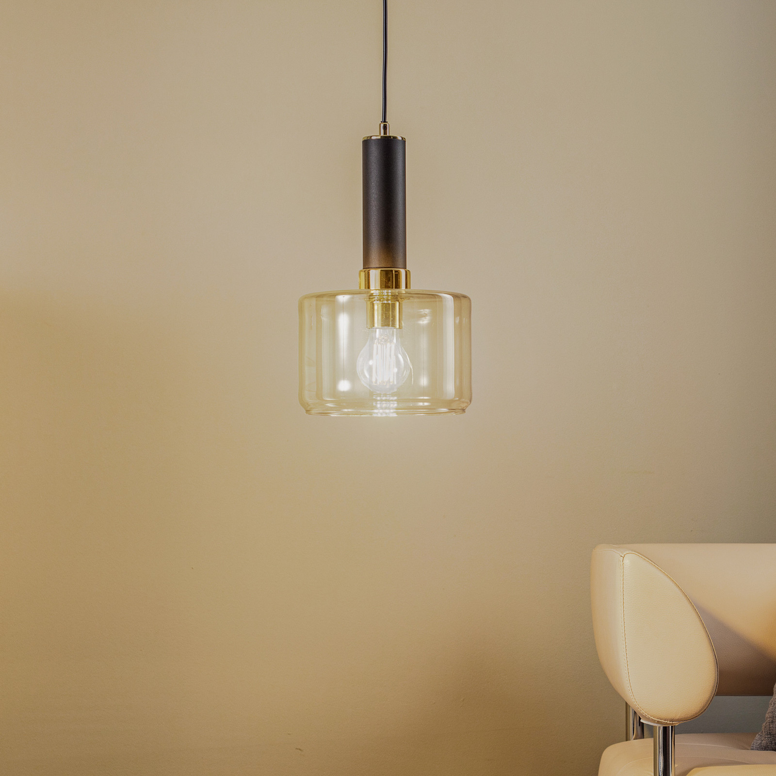 Jupiter Lampă suspendată Viva fum/negru/alamă 1 bec - Camera de zi / sufragerie - modern - gri fumuriu transparent negru alamă - Sticlă