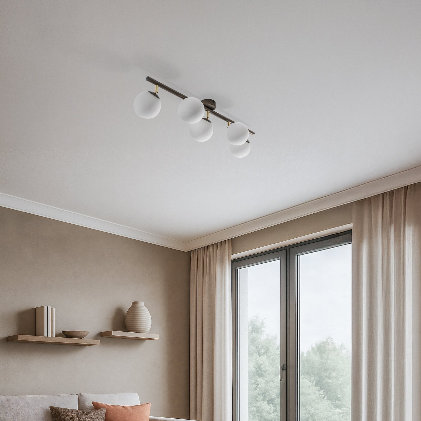 Sieninis šviestuvas „Drum“, kavos spalvos, stiklas, ilgis 80 cm, 5 lemputės, G9