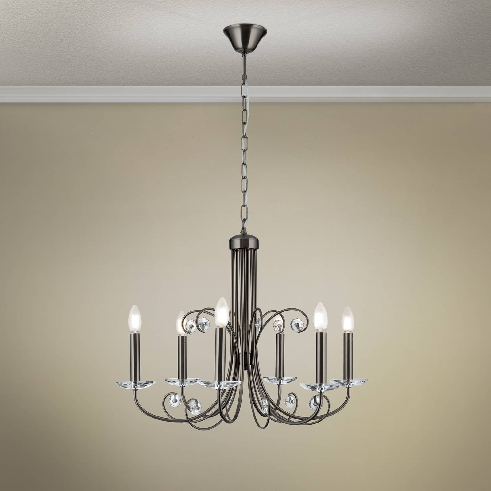 Orion Lustre Ariane nickel Ø 67,5 cm cristal 6 lampes