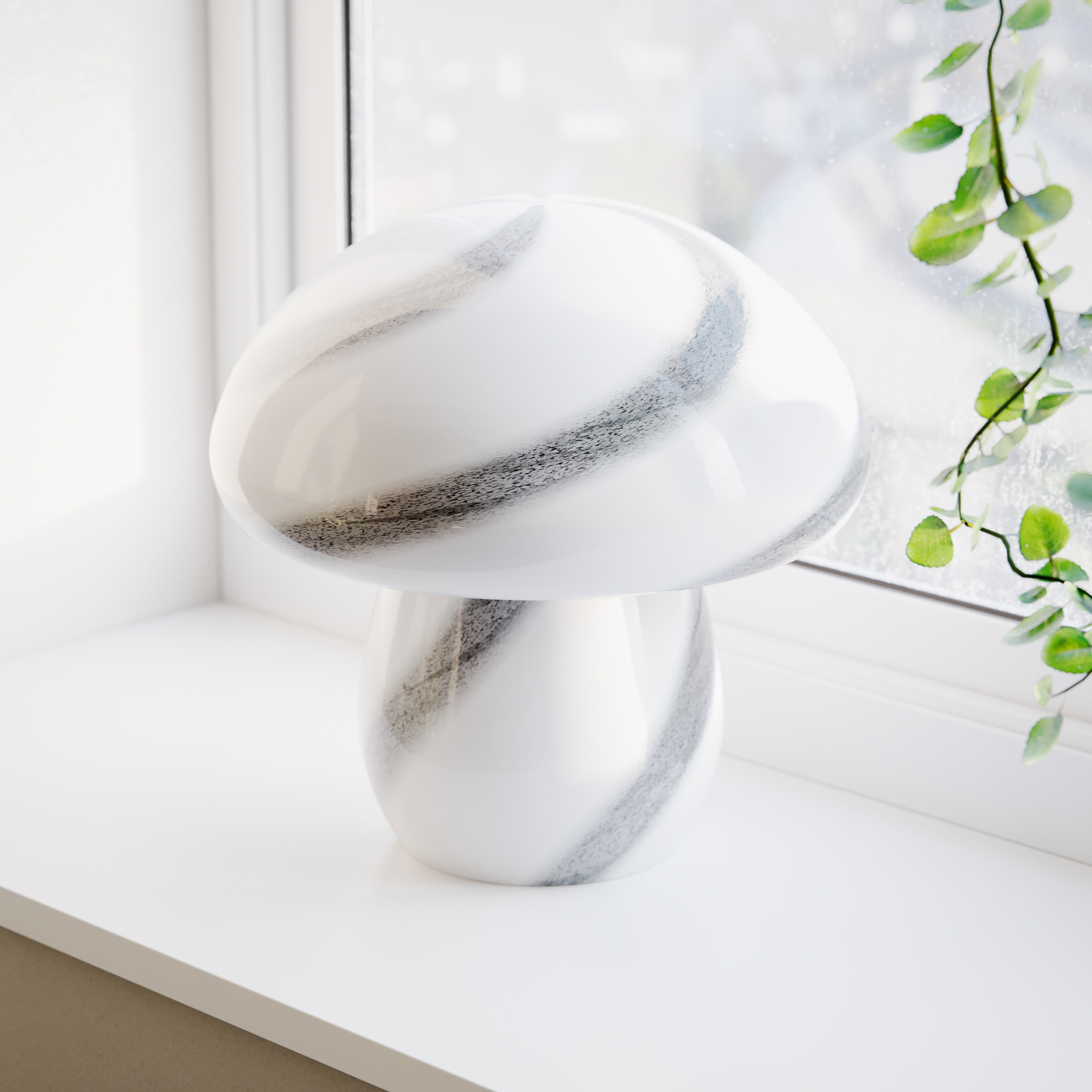 By Rydéns lampe à poser Mira Mushroom, noir/blanc, verre