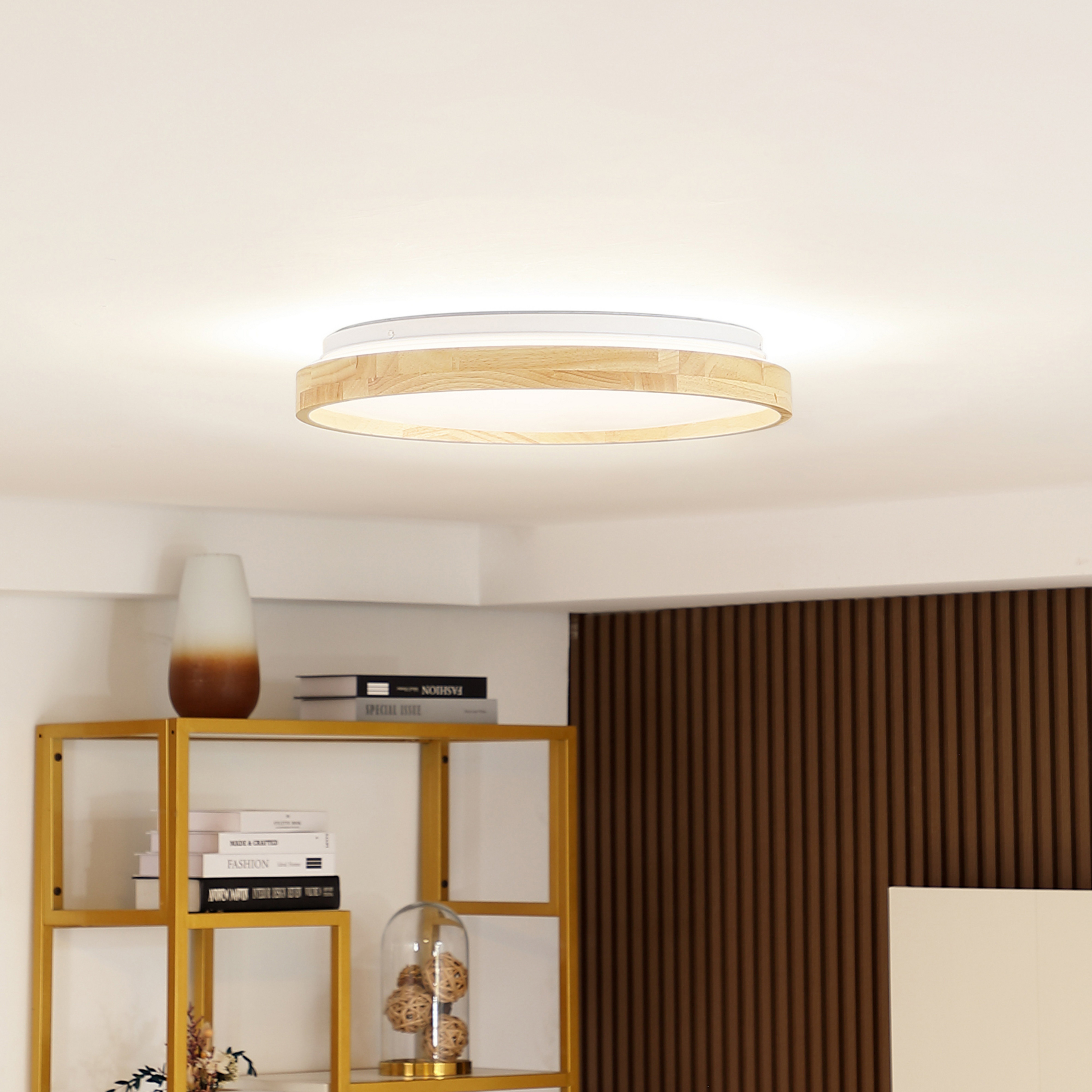 Lindby Smart LED осветление за таван Mirren wood Ø49,5cm CCT Tuya