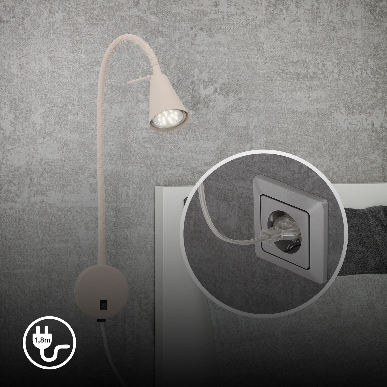 LED wall light Tusa, beige, metal, 45 cm, flexible arm, GU10