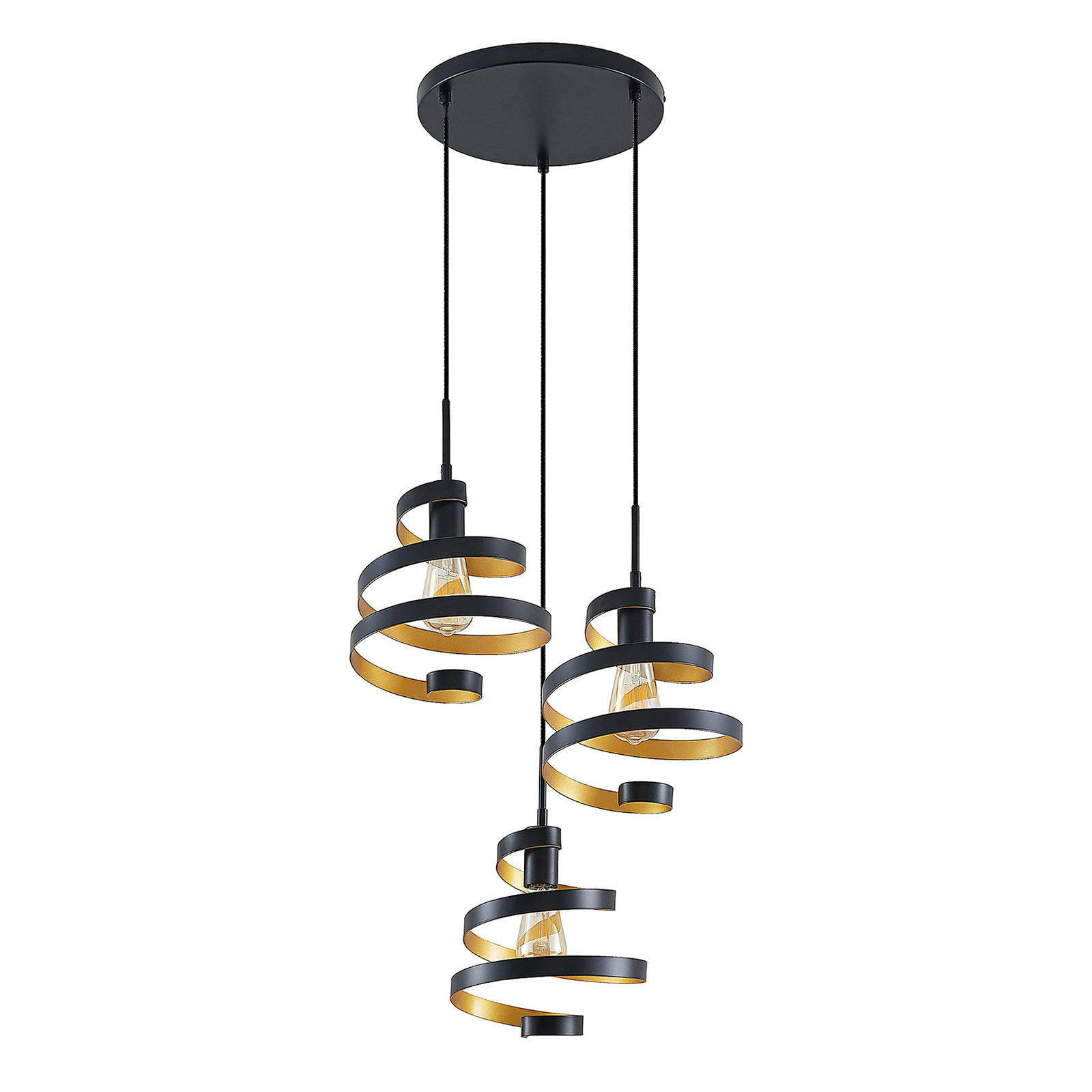 Lindby Colten hanging light, 3-bulb, black, gold