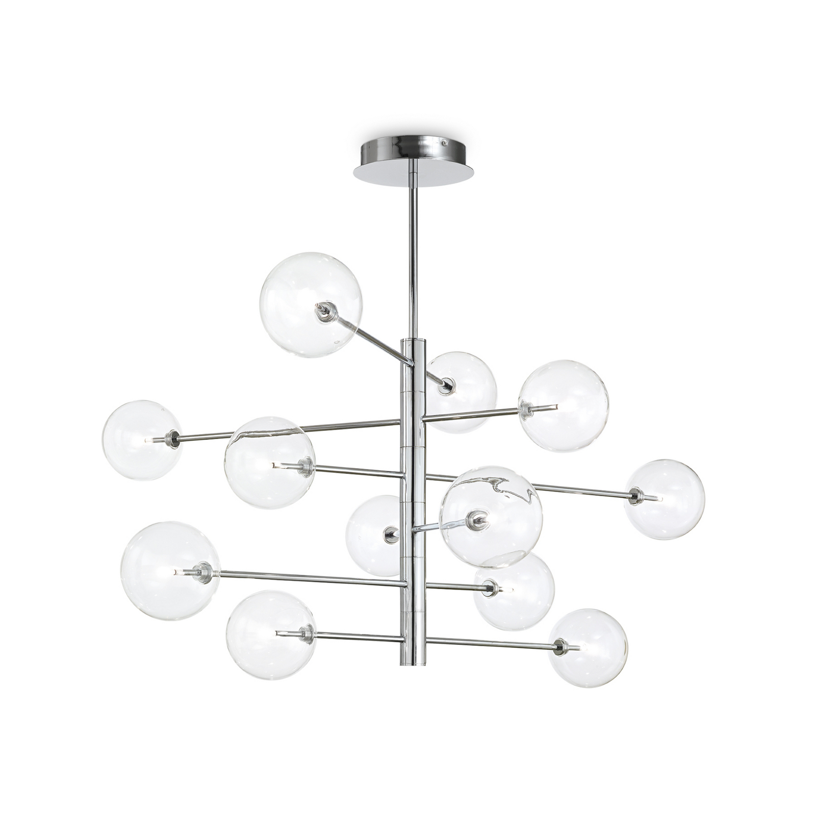 Suspension IDEAL LUX Equinoxe, chrome/transparent, à 12 lampes Suspension IDEAL LUX Equinoxe, chrome/transparent, à 12 lampes