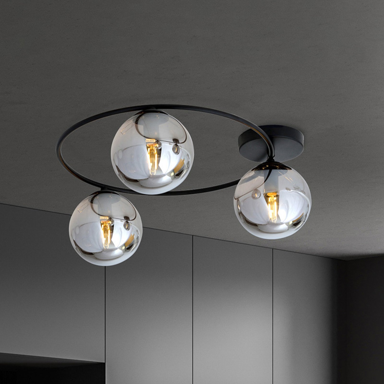 Plafondlamp Ascella, 3-lamps, zwart/grafiet