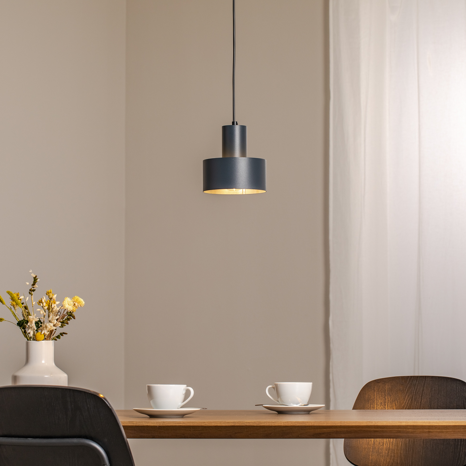 Rif S pendant light, anthracite, 1-bulb, Ø 15 cm, steel