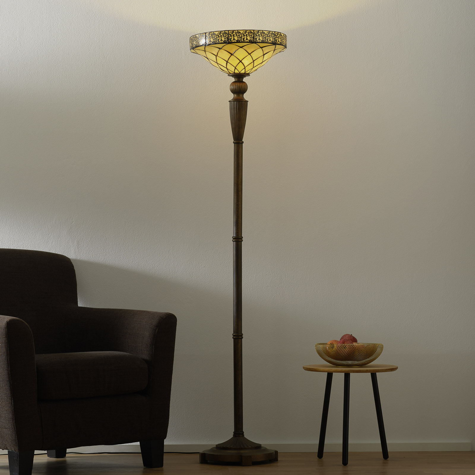 Uplight-golvlampa Diamond i Tiffanystil