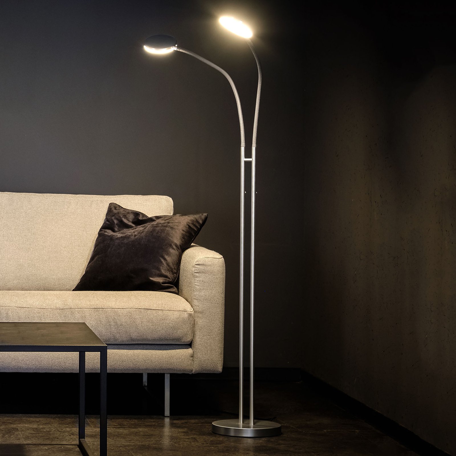 Holtkötter Flex Twin LED floor lamp aluminium/grey
