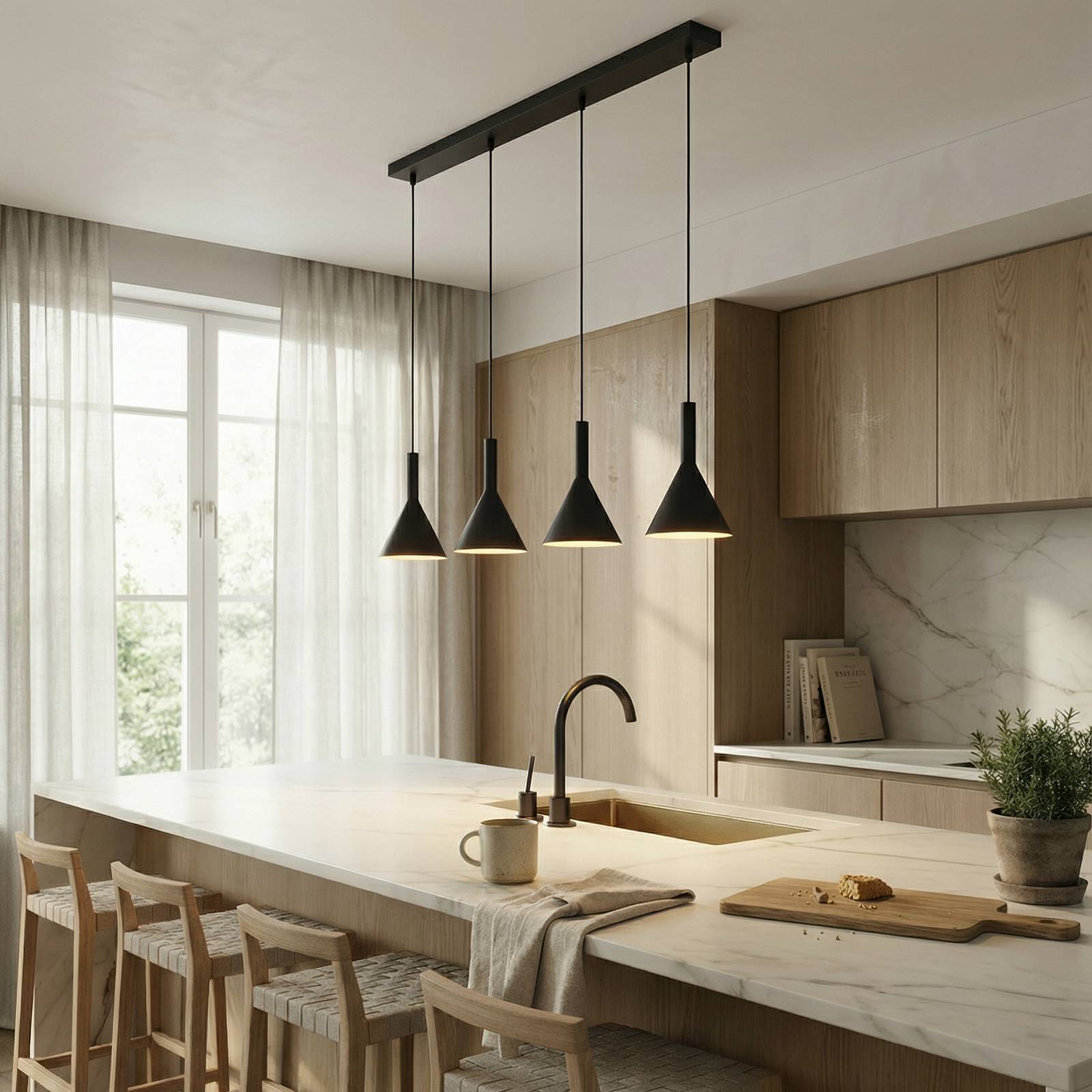 Arcchio hanglamp Tadej, 4-lamps, zwart-wit, metaal, E27