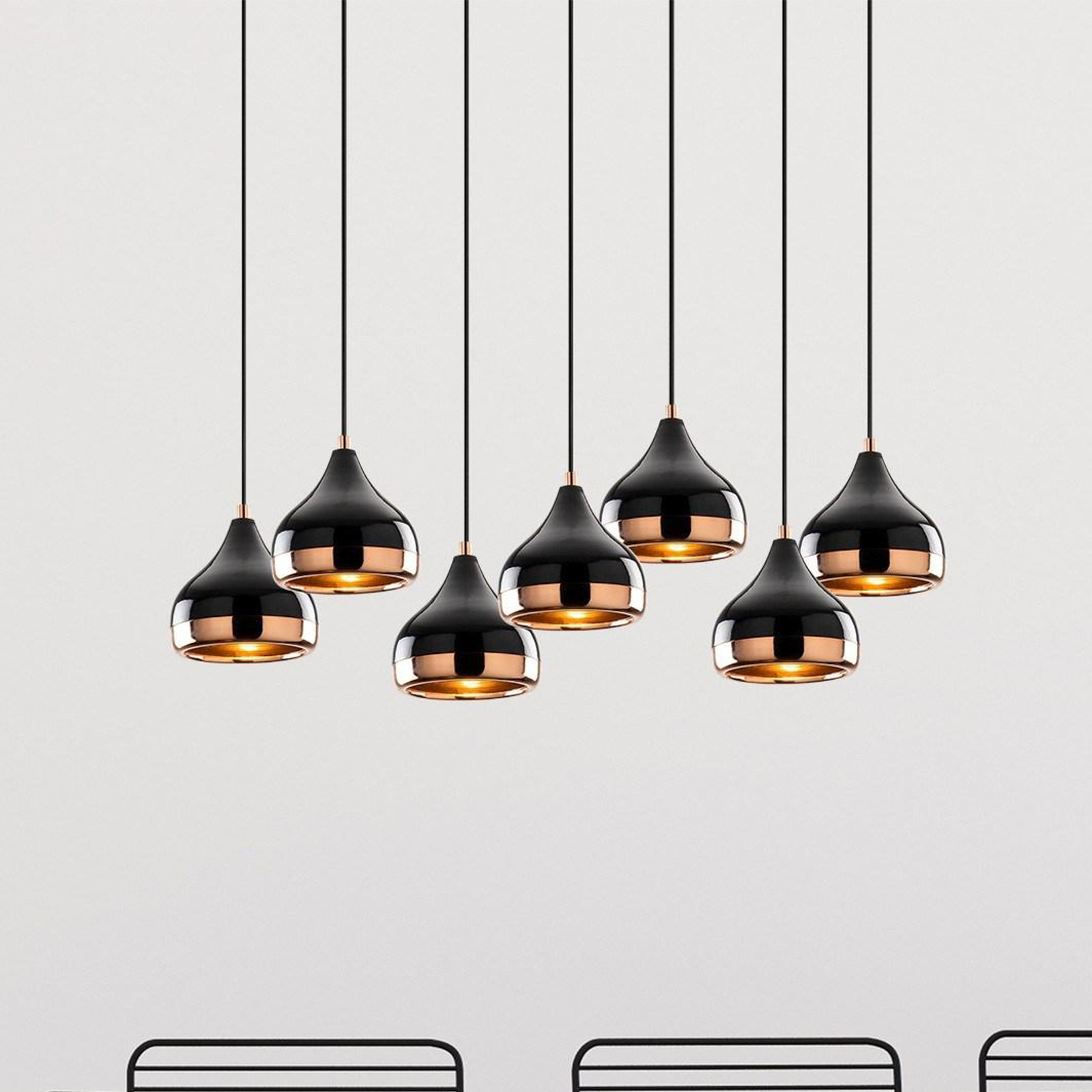 Yildo 6894 pendant light, black/copper, metal, 7-bulb