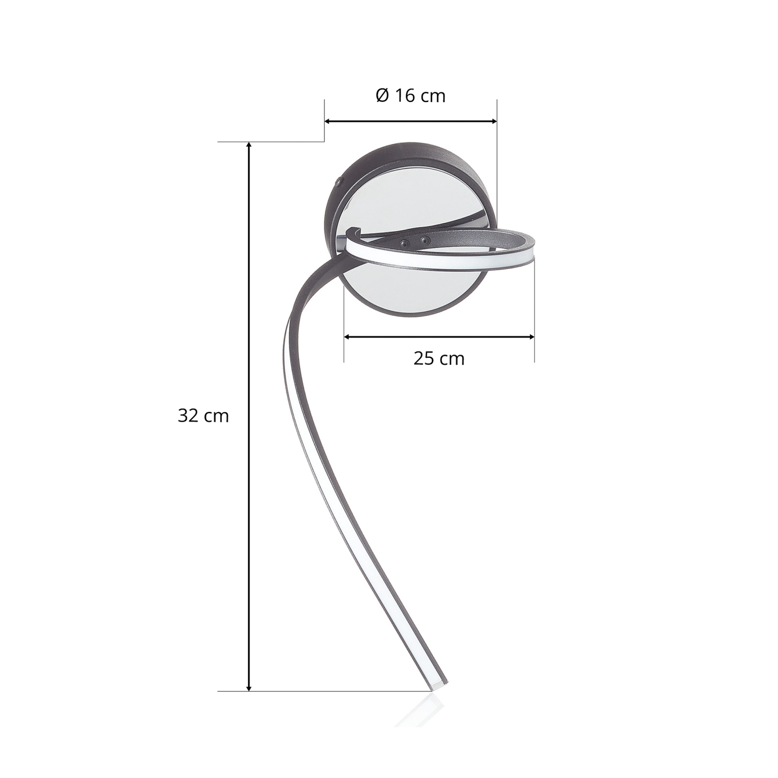 LED-seinävalaisin Lungo, moderni design, musta