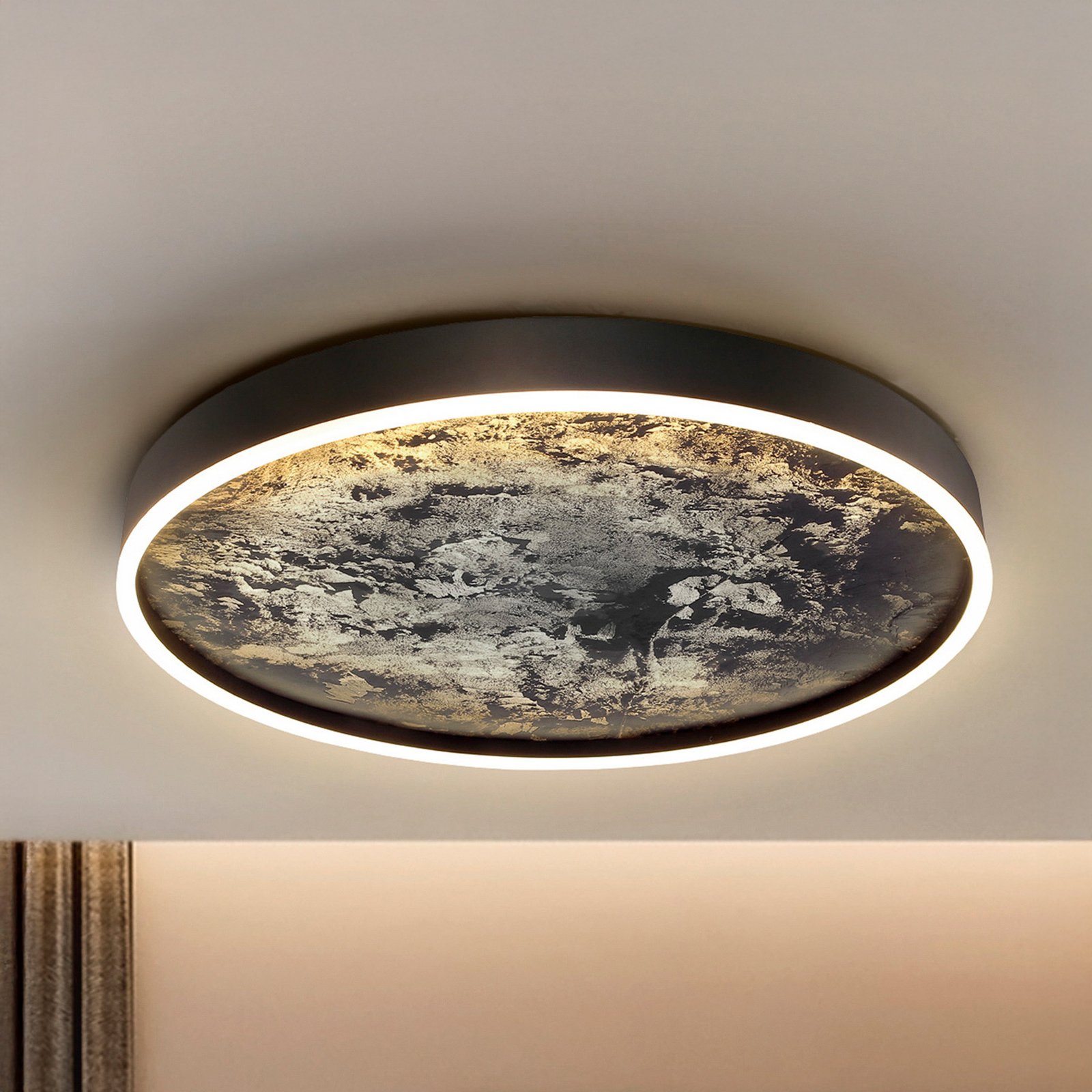 LED осветление за таван Stone Ø 60 cm, CCT, черно, метал, акрил