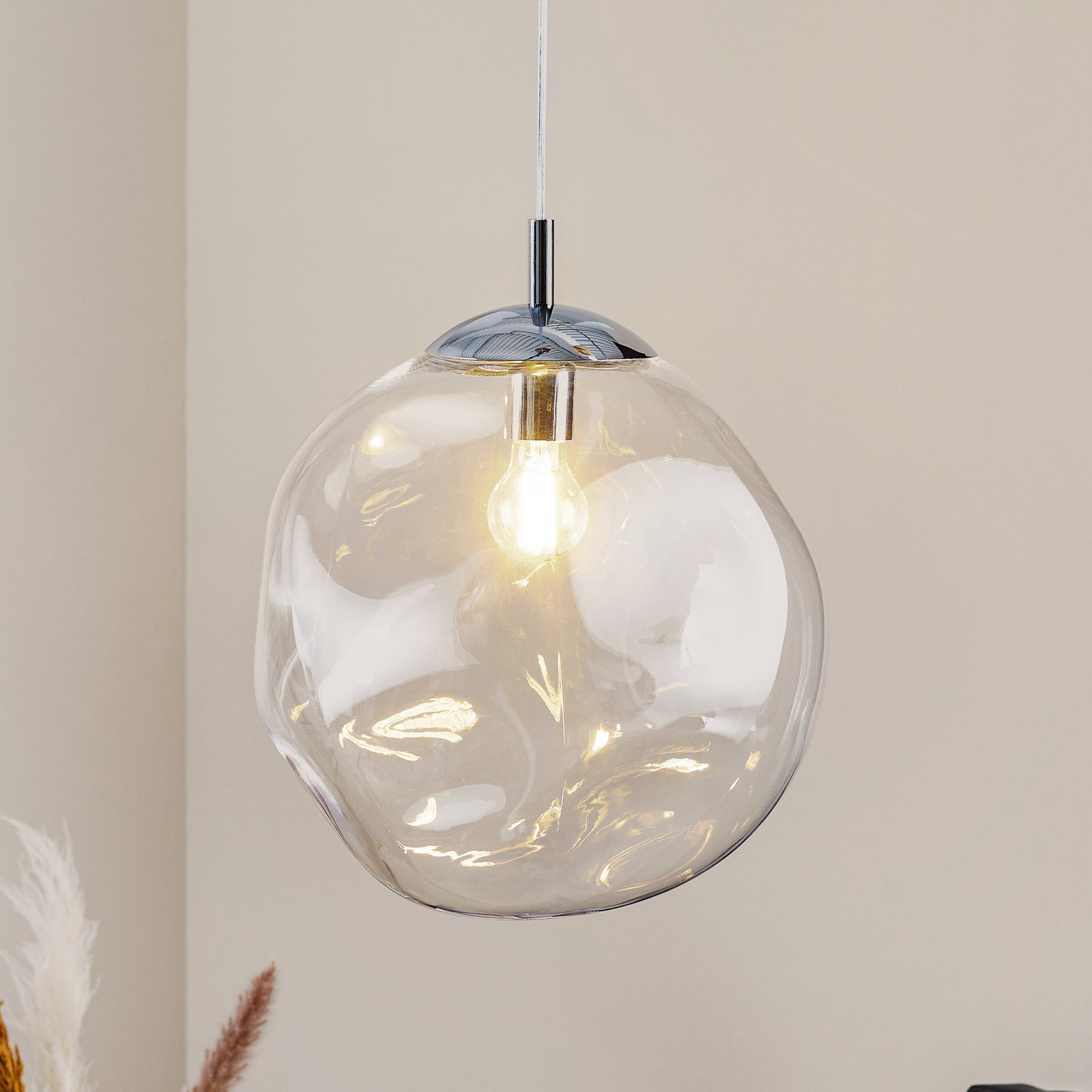 Slot een andere Editie Glazen hanglamp Sol, Ø 35cm, chroom/transparant | Lampen24.be
