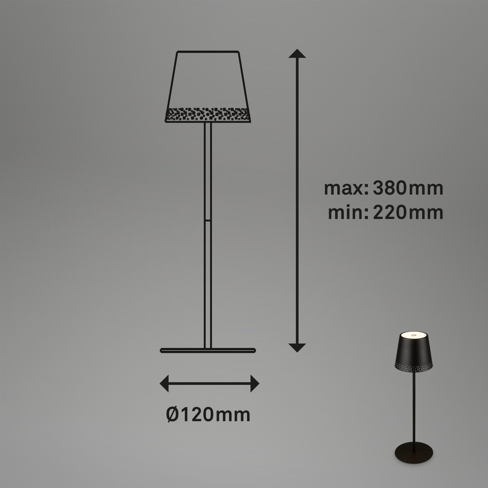 LED asztali világítás Kiki akkuval 3 000 K, fekete