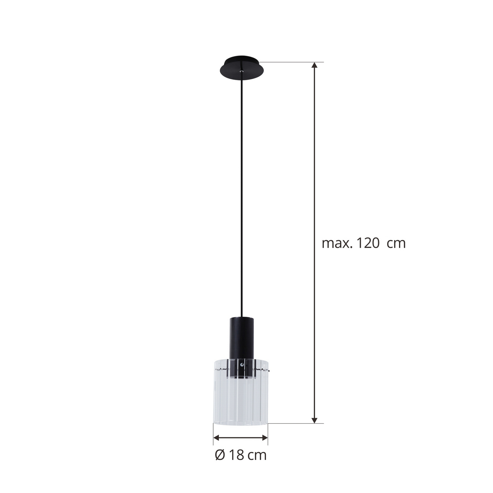 Lampa wisząca Lucande Eirian, Ø 18 cm, czarna, szkło, E27