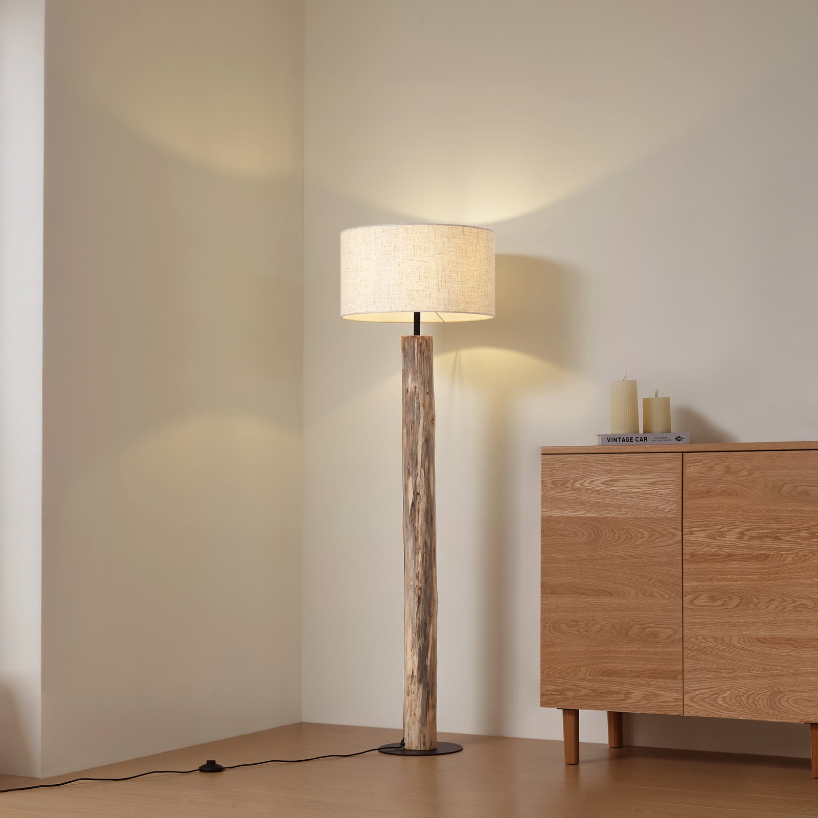 Lucande Lampe sur pied Jorvan, crème, eucalyptus, lin