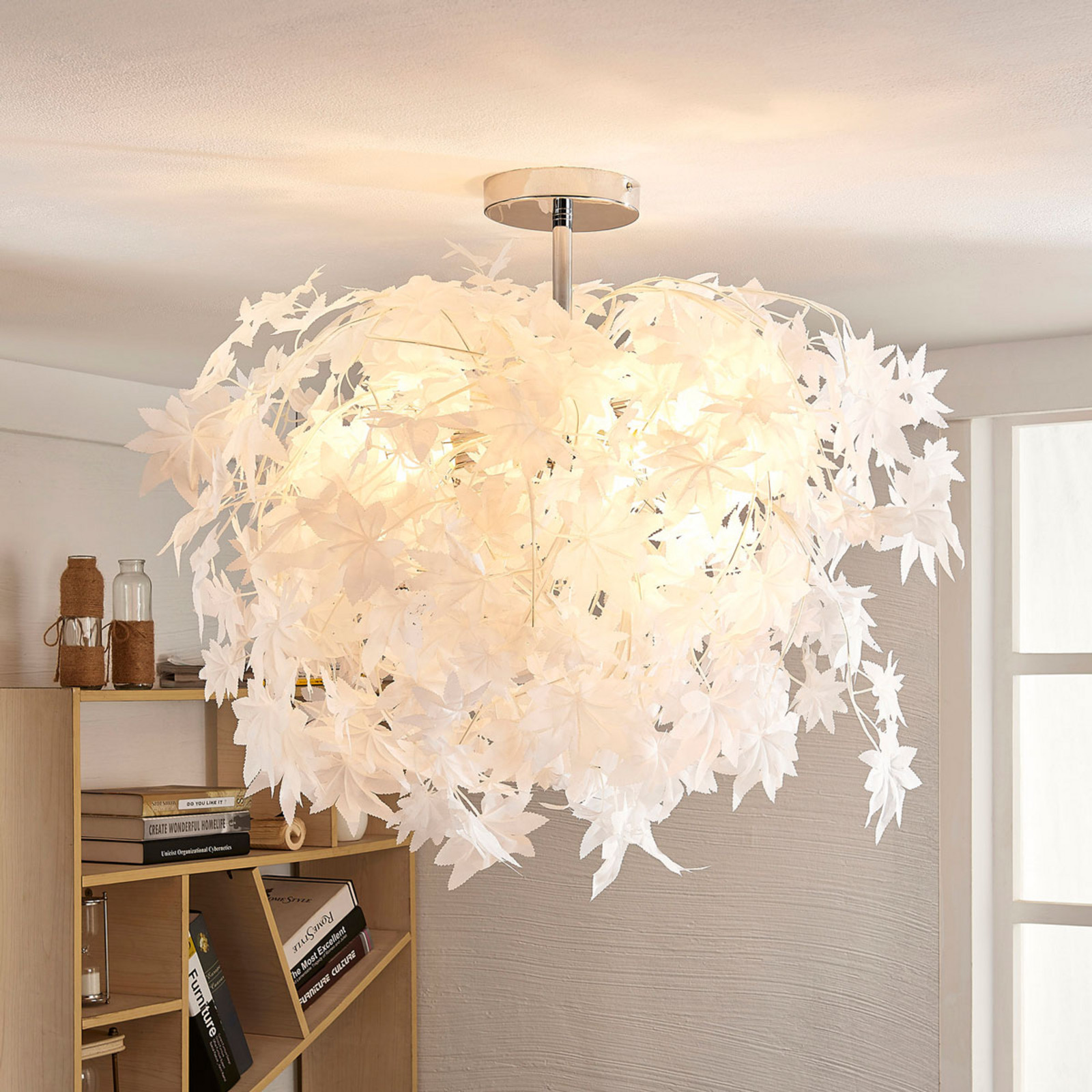 Lindby plafonieră Maple Ø 70 cm crom alb textil - Camera de zi / sufragerie - modern - alb crom - Plastic