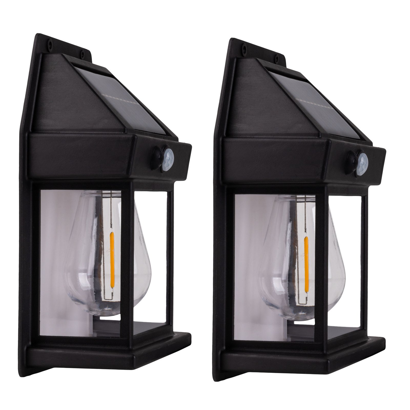 LED solar outdoor wall lamp Mira, sensor, black, set of 2 IP44