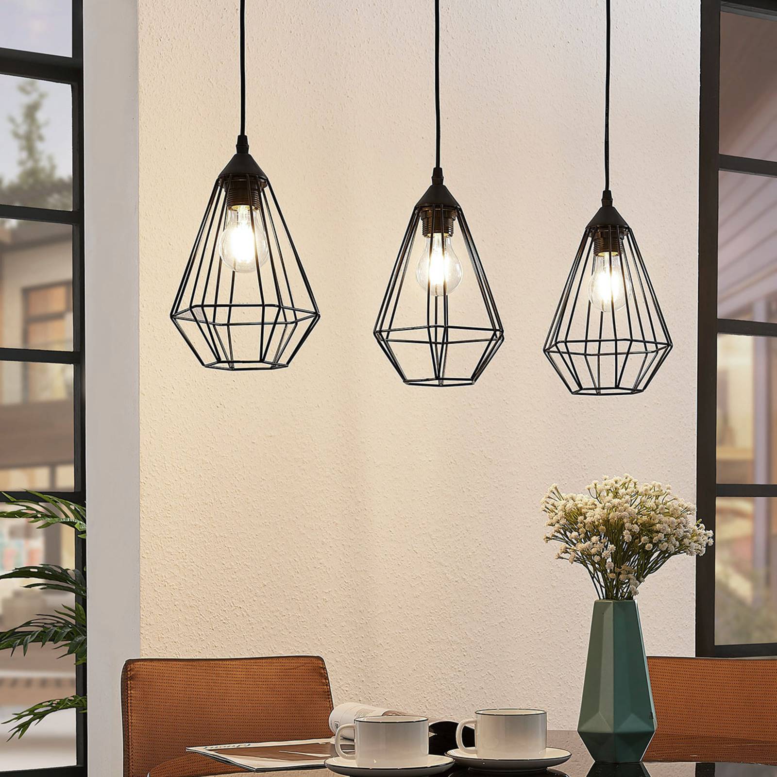 Photos - Chandelier / Lamp Lindby Elda pendant light with cages, linear, black 