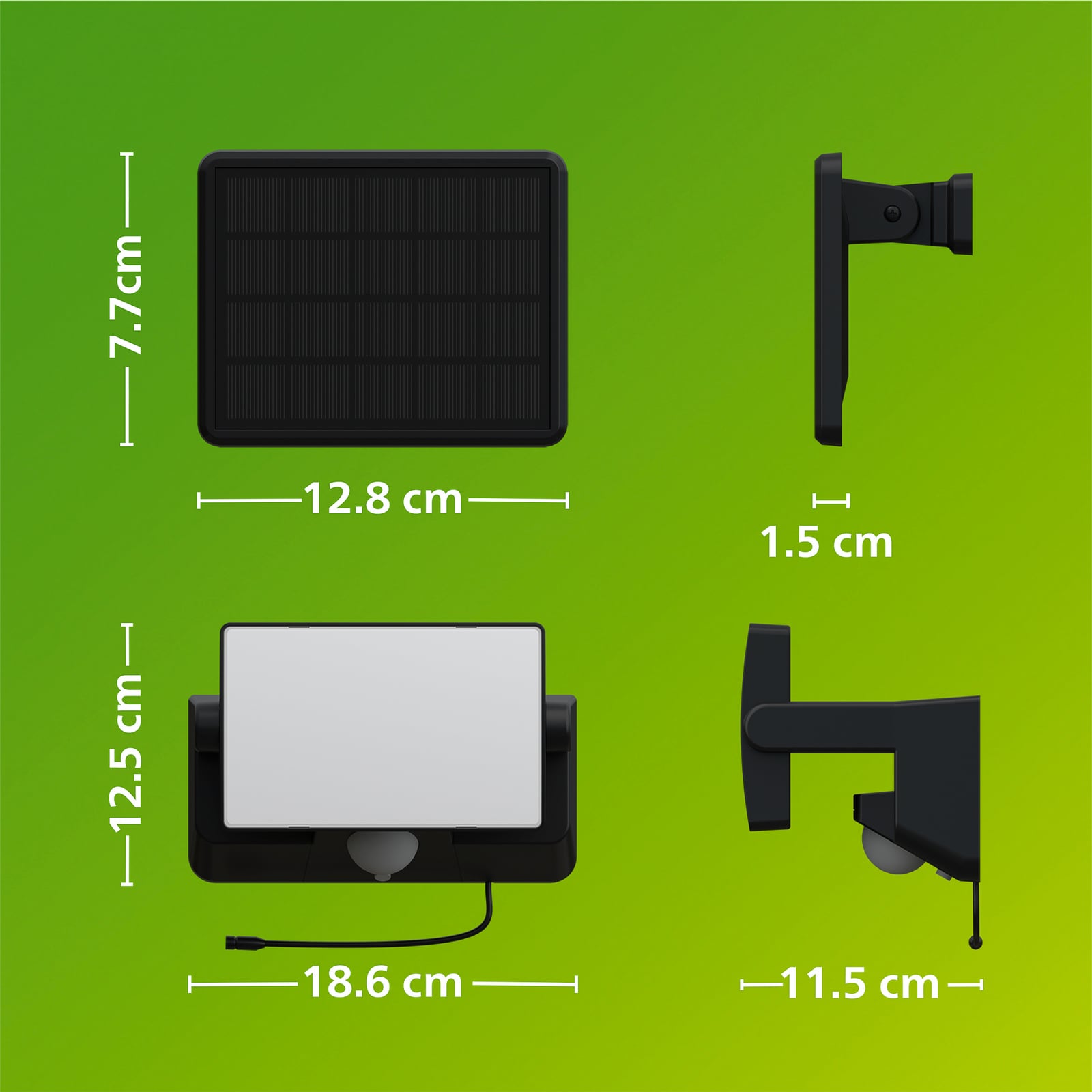 Philips LED-solarna stenska svetilka Fyns, črna, s senzorjem, IP44