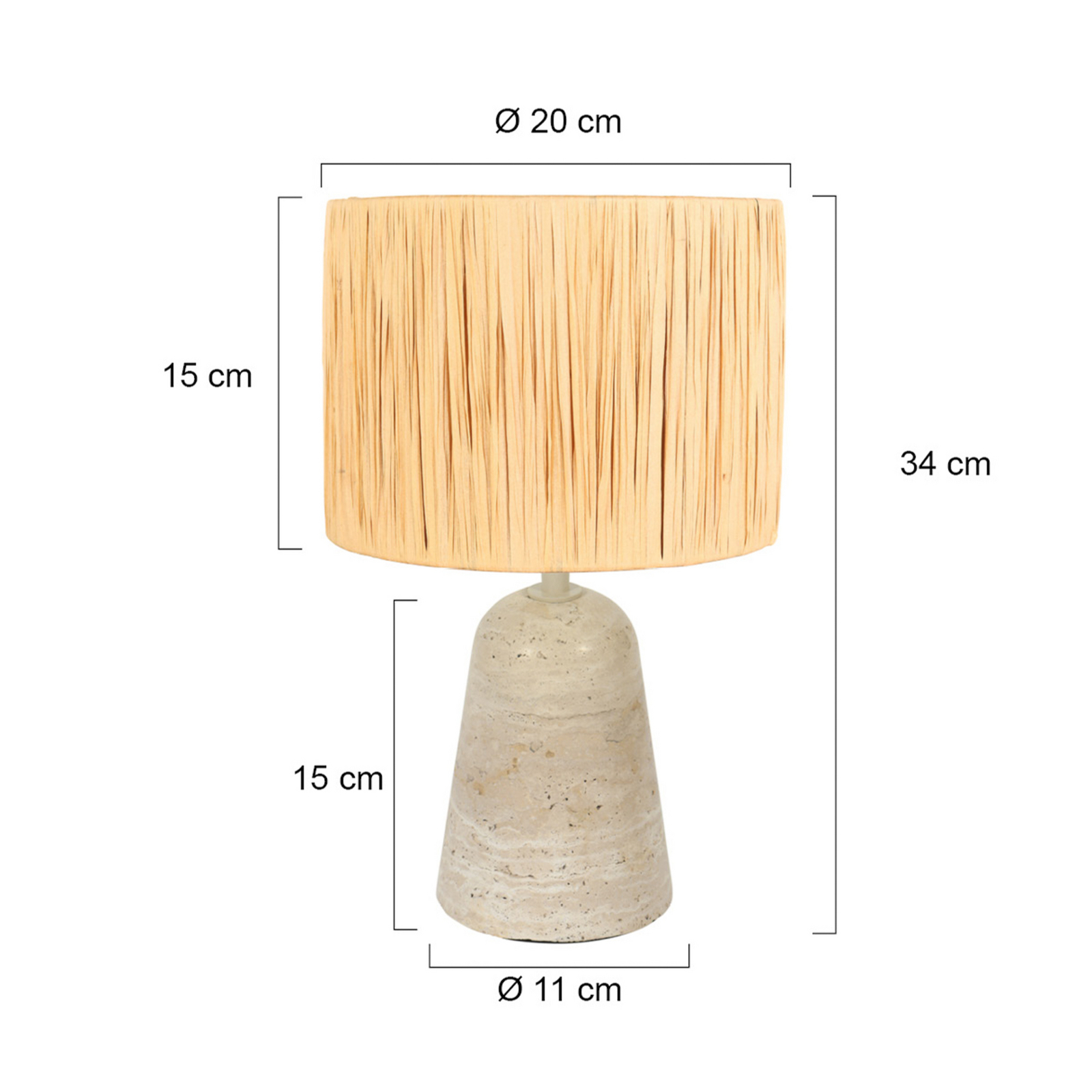 Galda lampa „Travino“, augstums 34 cm, travertīns, jūras zāle, E27