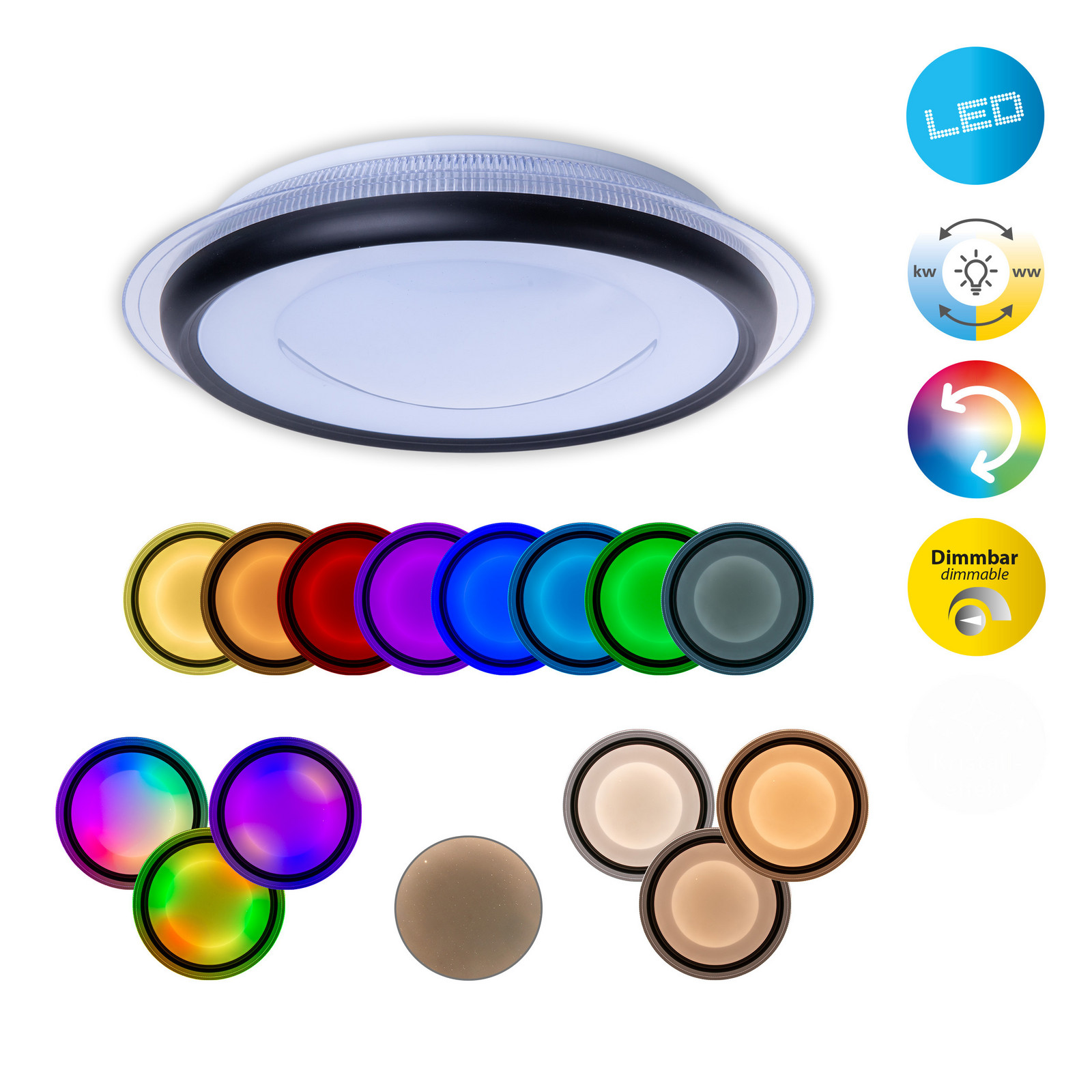 Näve Plafonieră LED Canna RGB CCT cu telecomandă - Camera de zi / sufragerie - negru - Metal
