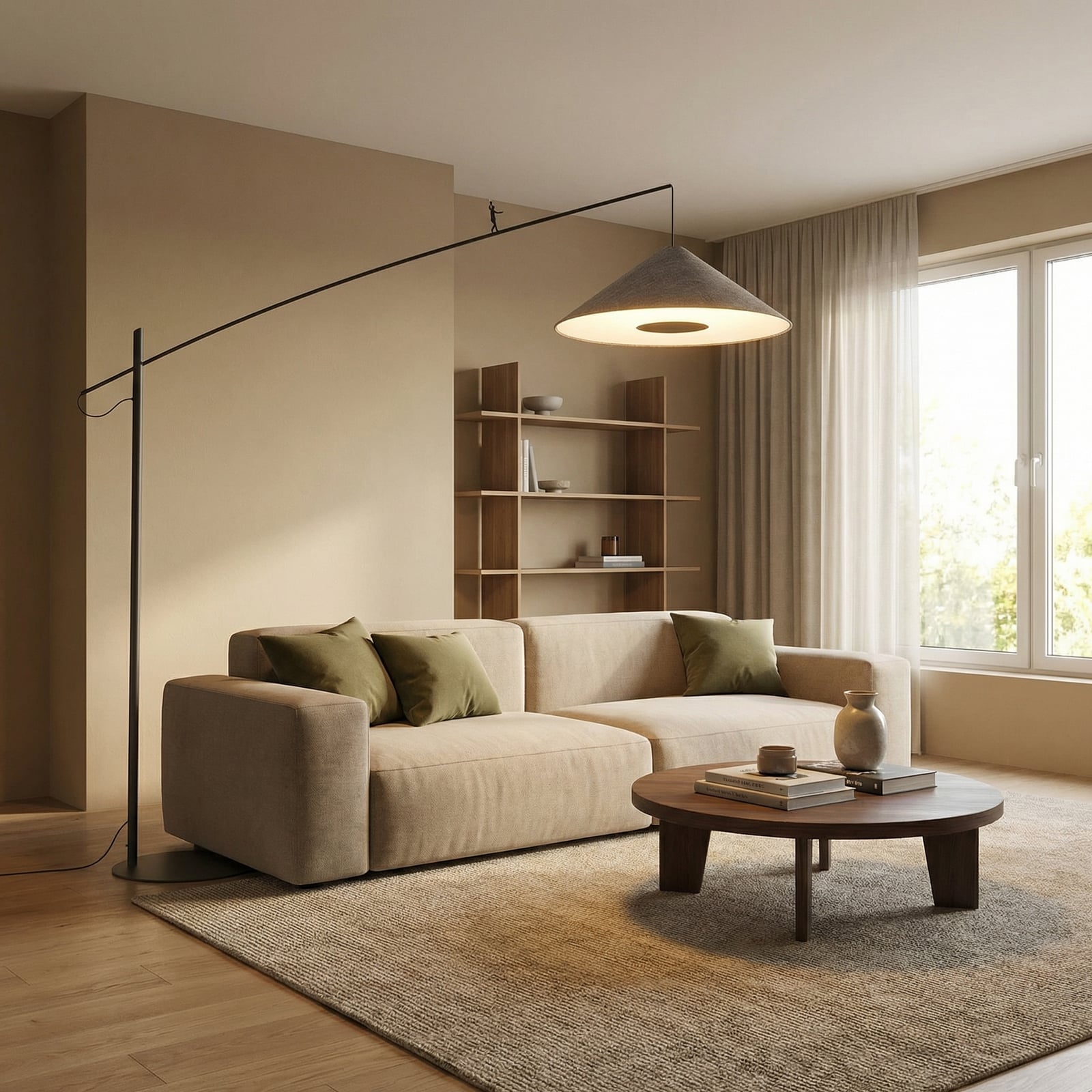 Bogenlampe Poise, umbragrau, Stahl, Textil, Ausladung 260 cm